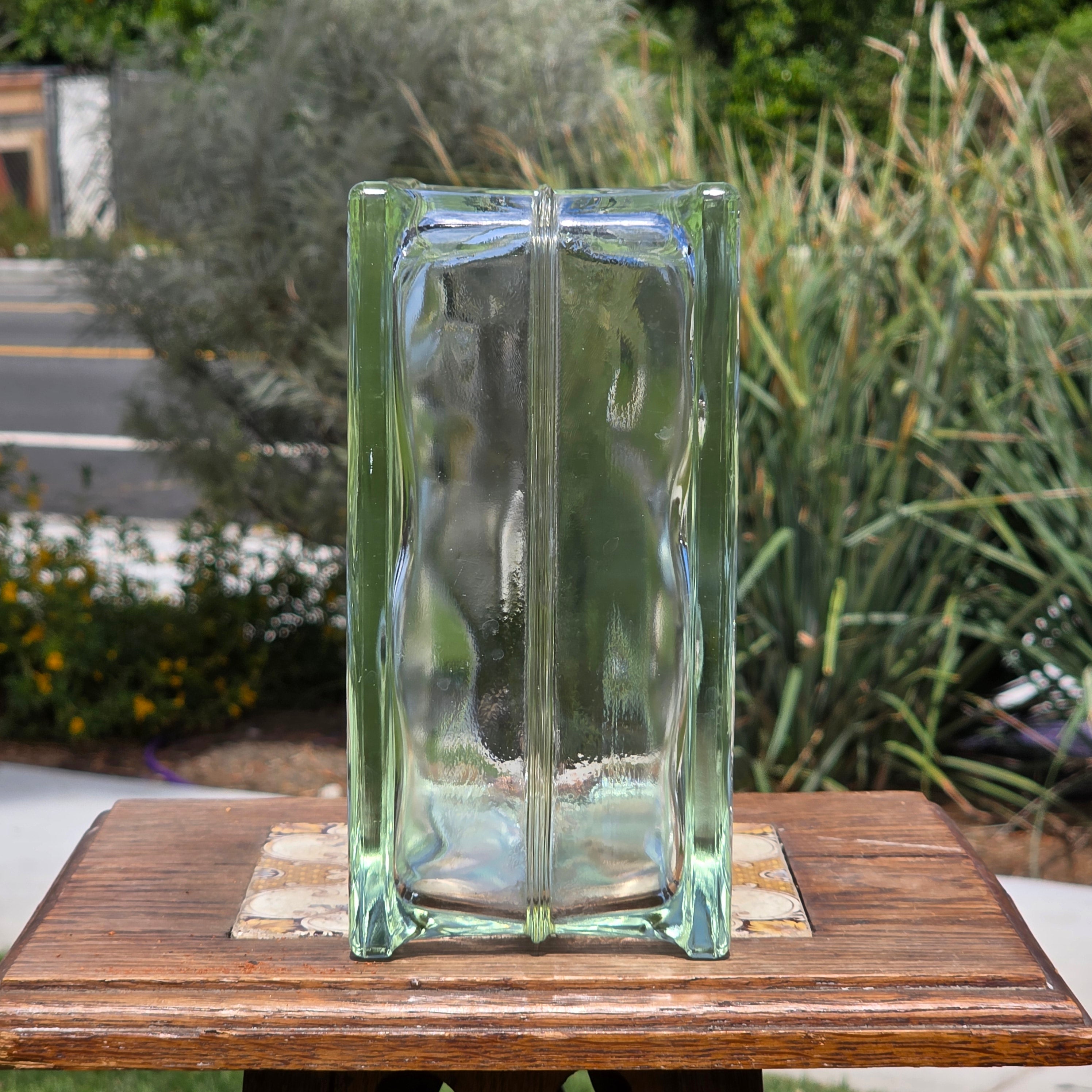 Vintage Glass Block Vase Tissue Box Holder Wavy Deco Style MCM 8x8 Clear Heavy