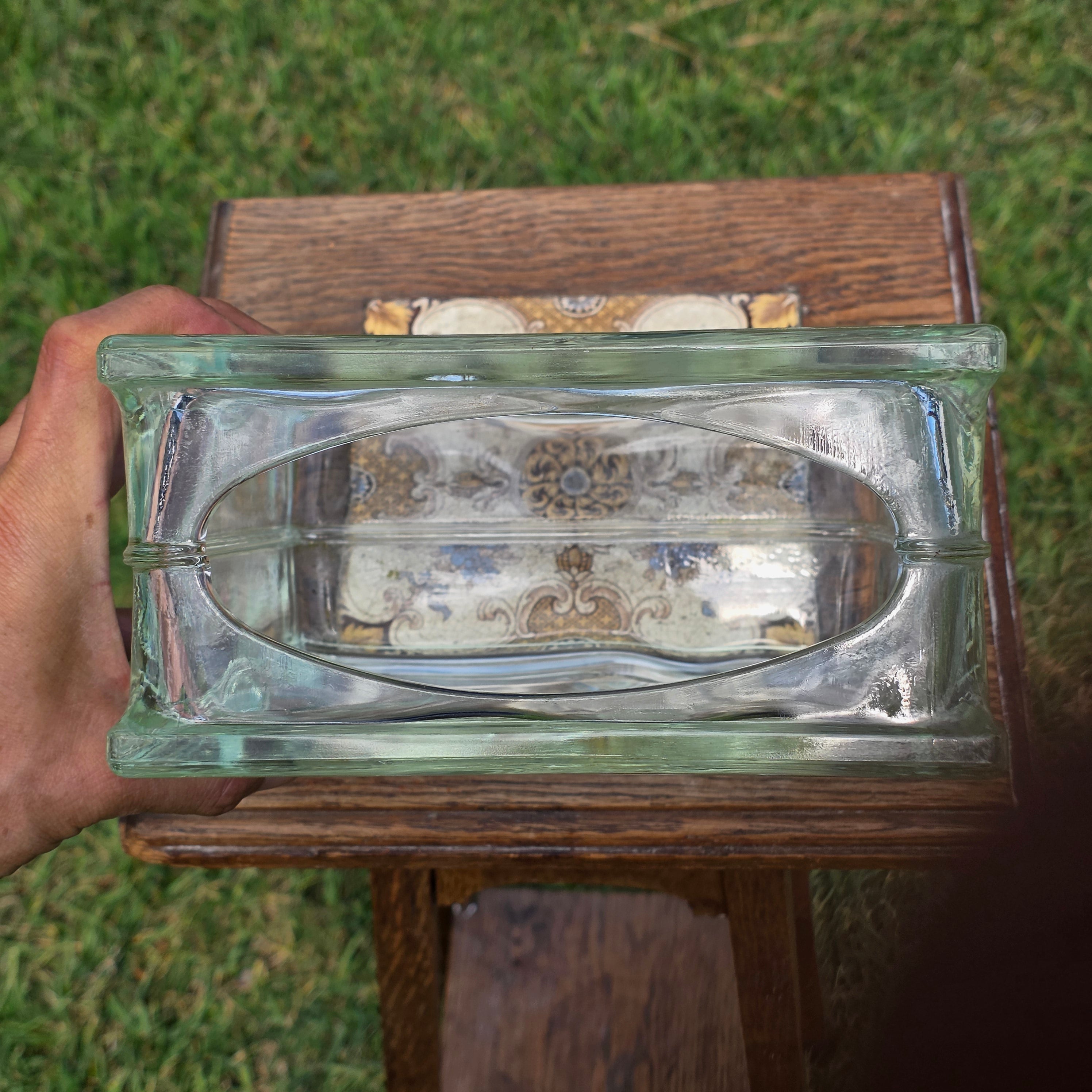 Vintage Glass Block Vase Tissue Box Holder Wavy Deco Style MCM 8x8 Clear Heavy