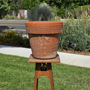 Vintage Terracotta Planter Mid Century Modern Circle Pattern Large 13" Pot Heavy
