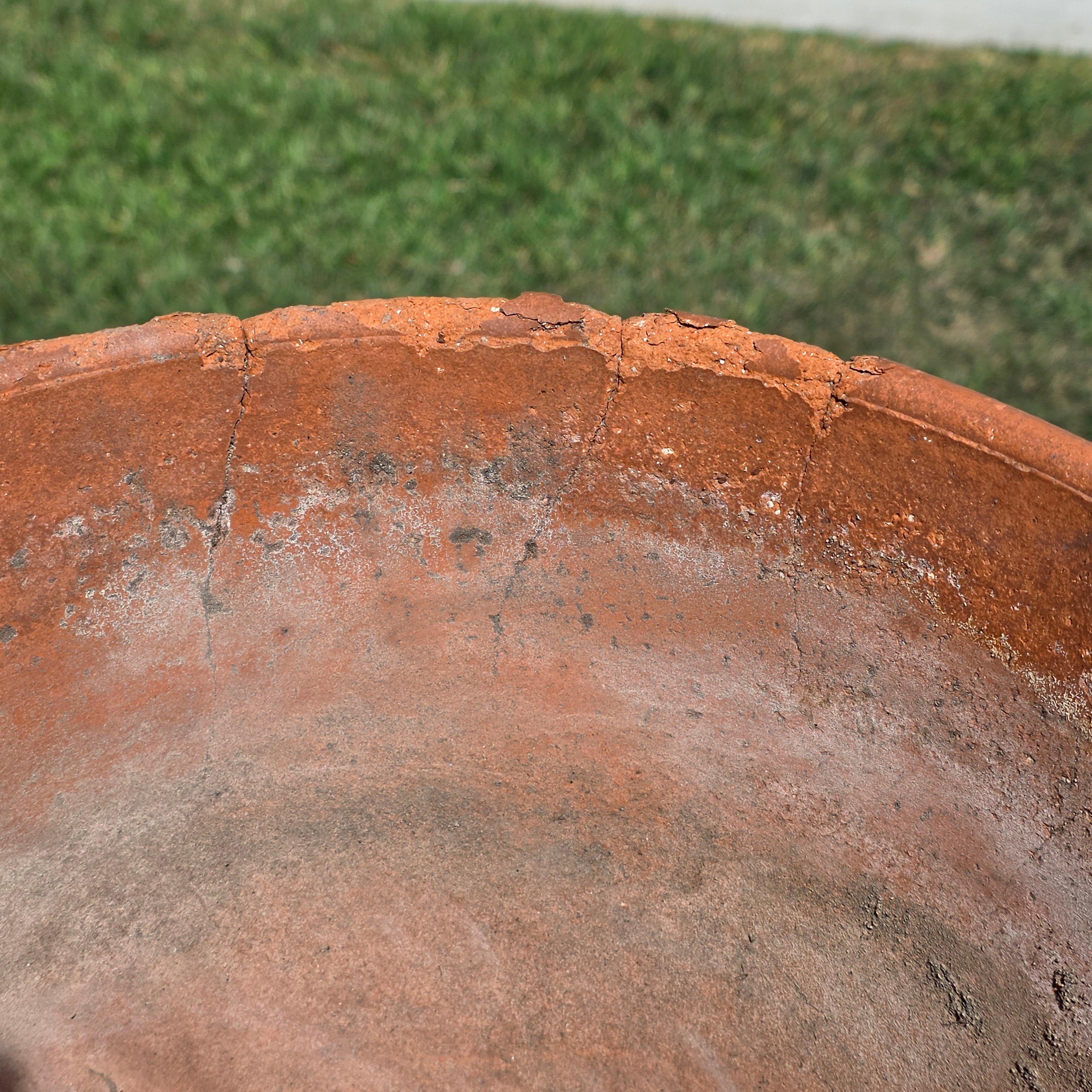 Vintage Terracotta Planter Mid Century Modern Circle Pattern Large 13" Pot Heavy