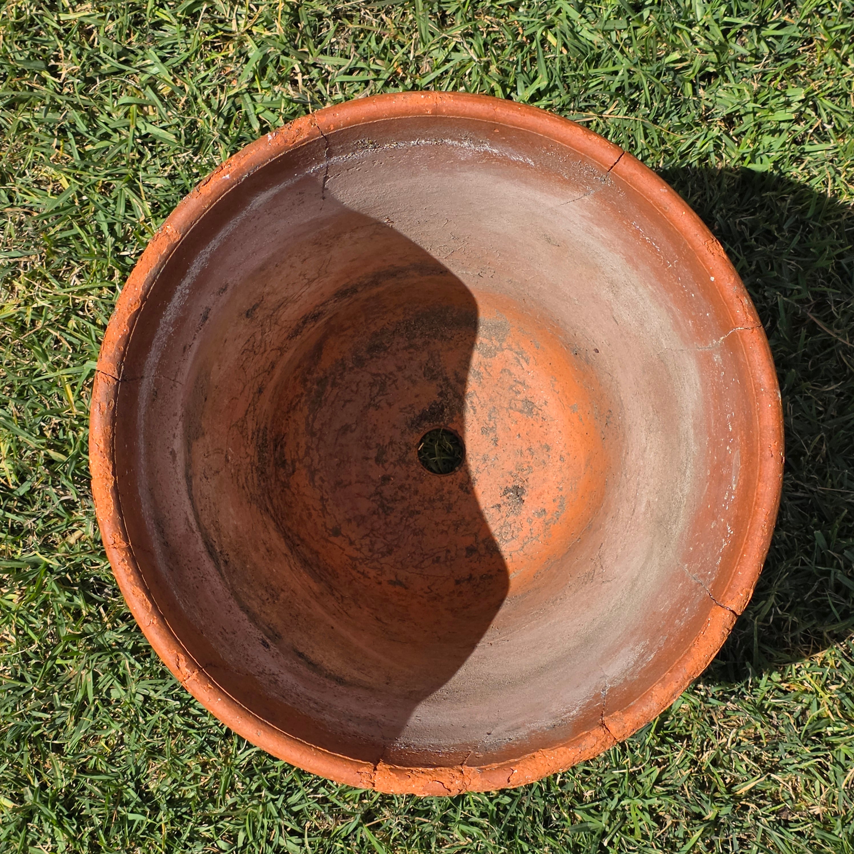 Vintage Terracotta Planter Mid Century Modern Circle Pattern Large 13" Pot Heavy