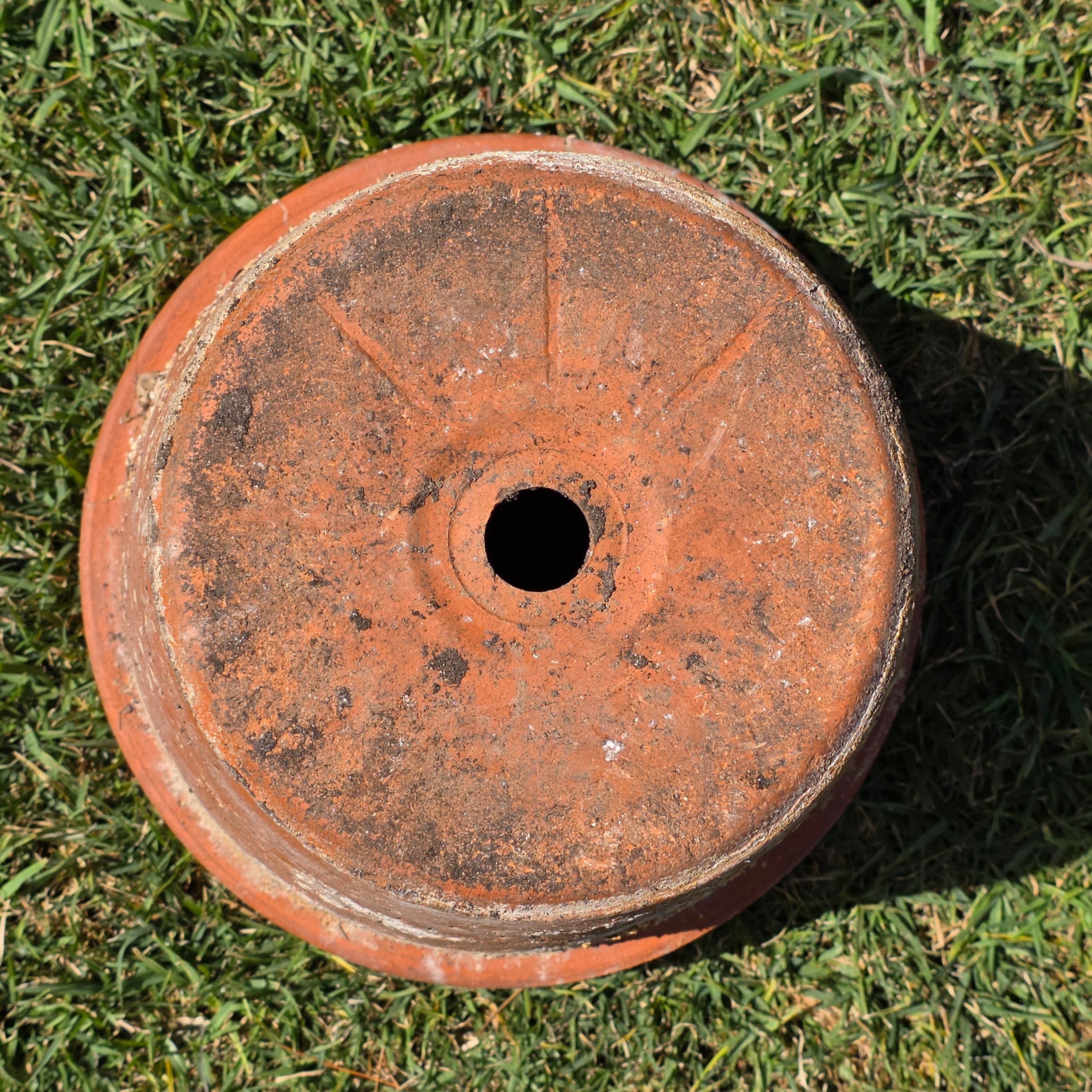 Vintage Terracotta Planter Mid Century Modern Circle Pattern Large 13" Pot Heavy