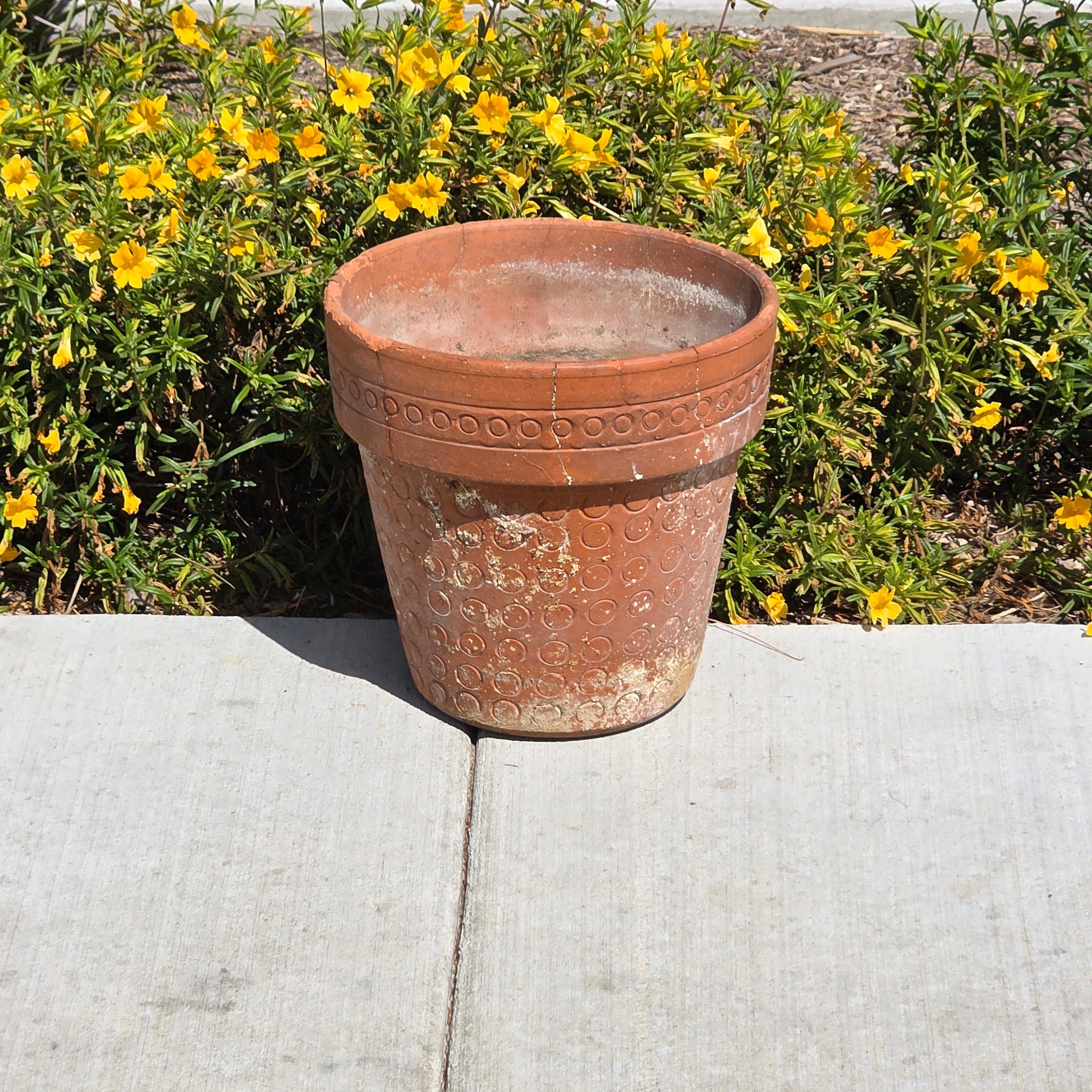 Vintage Terracotta Planter Mid Century Modern Circle Pattern Large 13" Pot Heavy