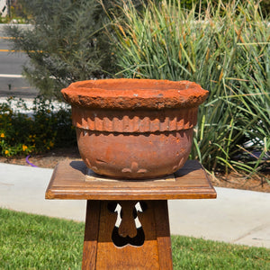 Vintage Terracotta Hanging Planter Fluted Fleur de Lis Relief Aged 10" Garden
