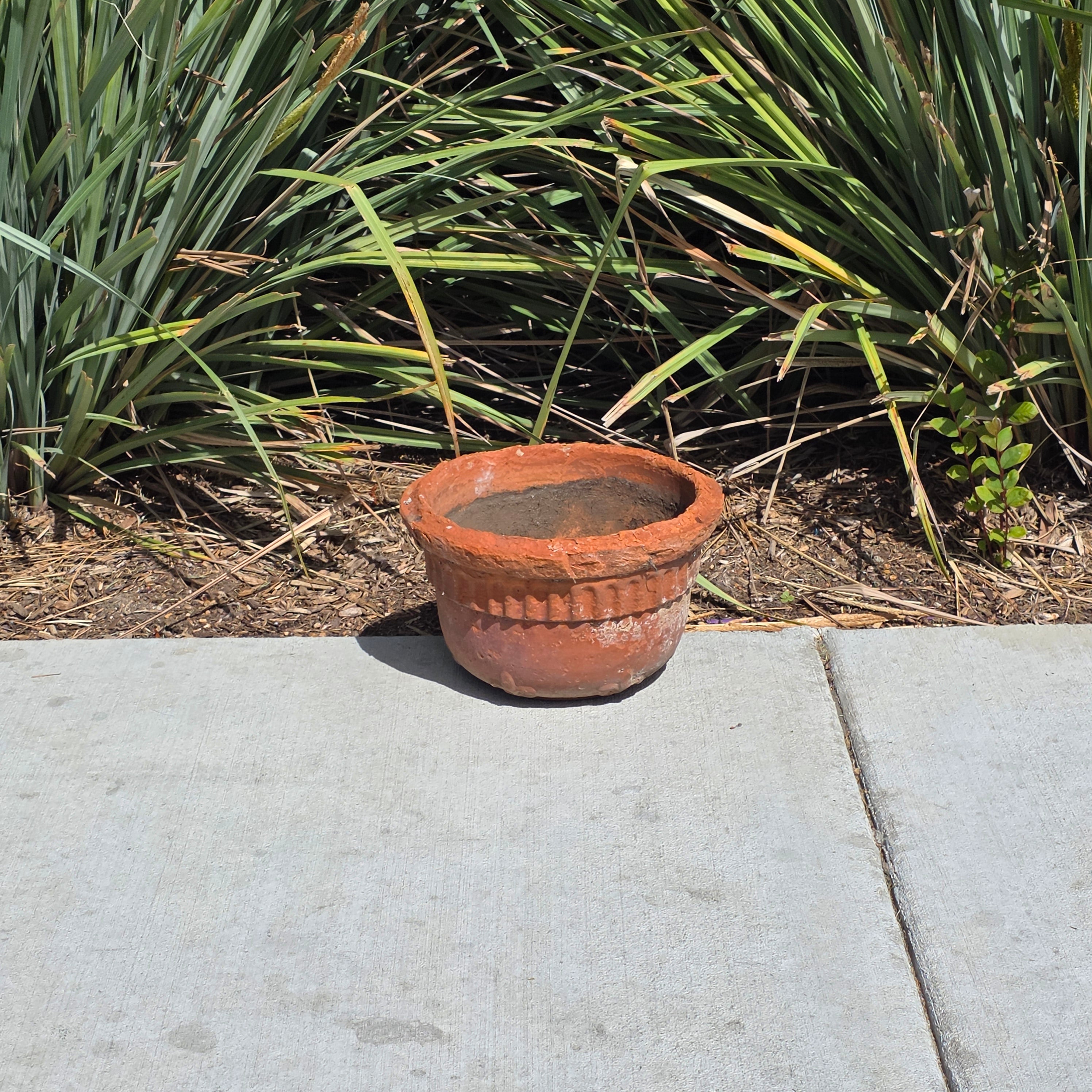 Vintage Terracotta Hanging Planter Fluted Fleur de Lis Relief Aged 10" Garden