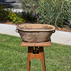Vintage Primitive Terracotta Planter Oval Bowl Handle Wabi Sabi Organic Pot