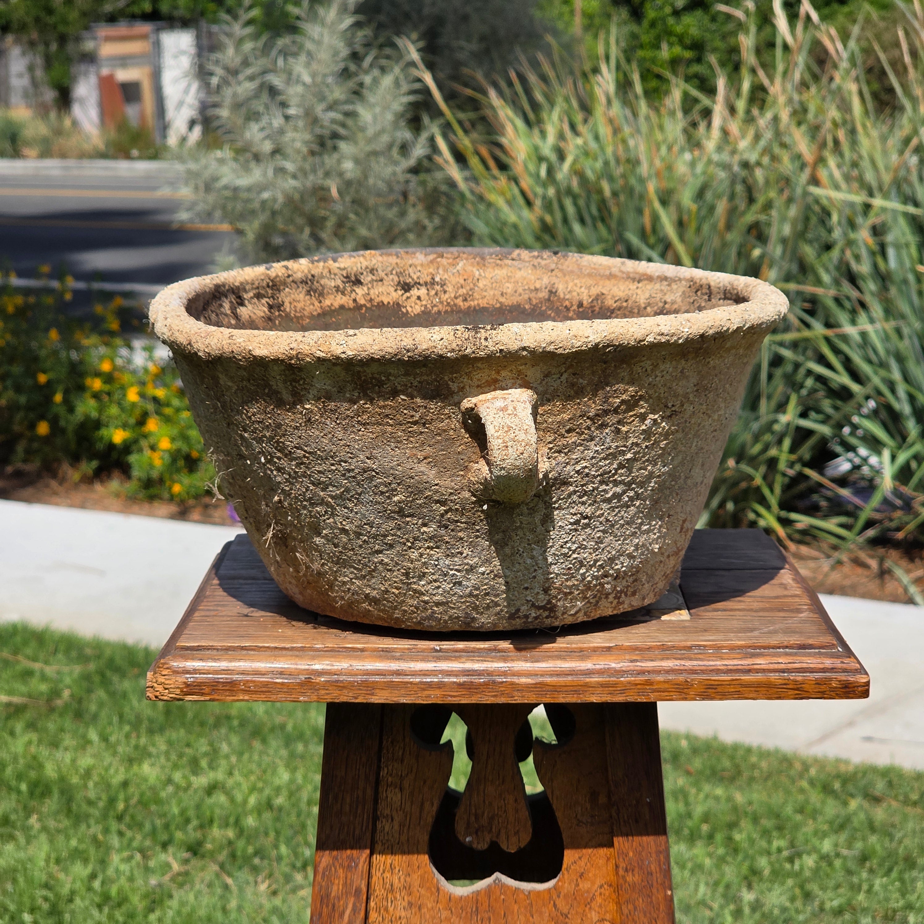 Vintage Primitive Terracotta Planter Oval Bowl Handle Wabi Sabi Organic Pot