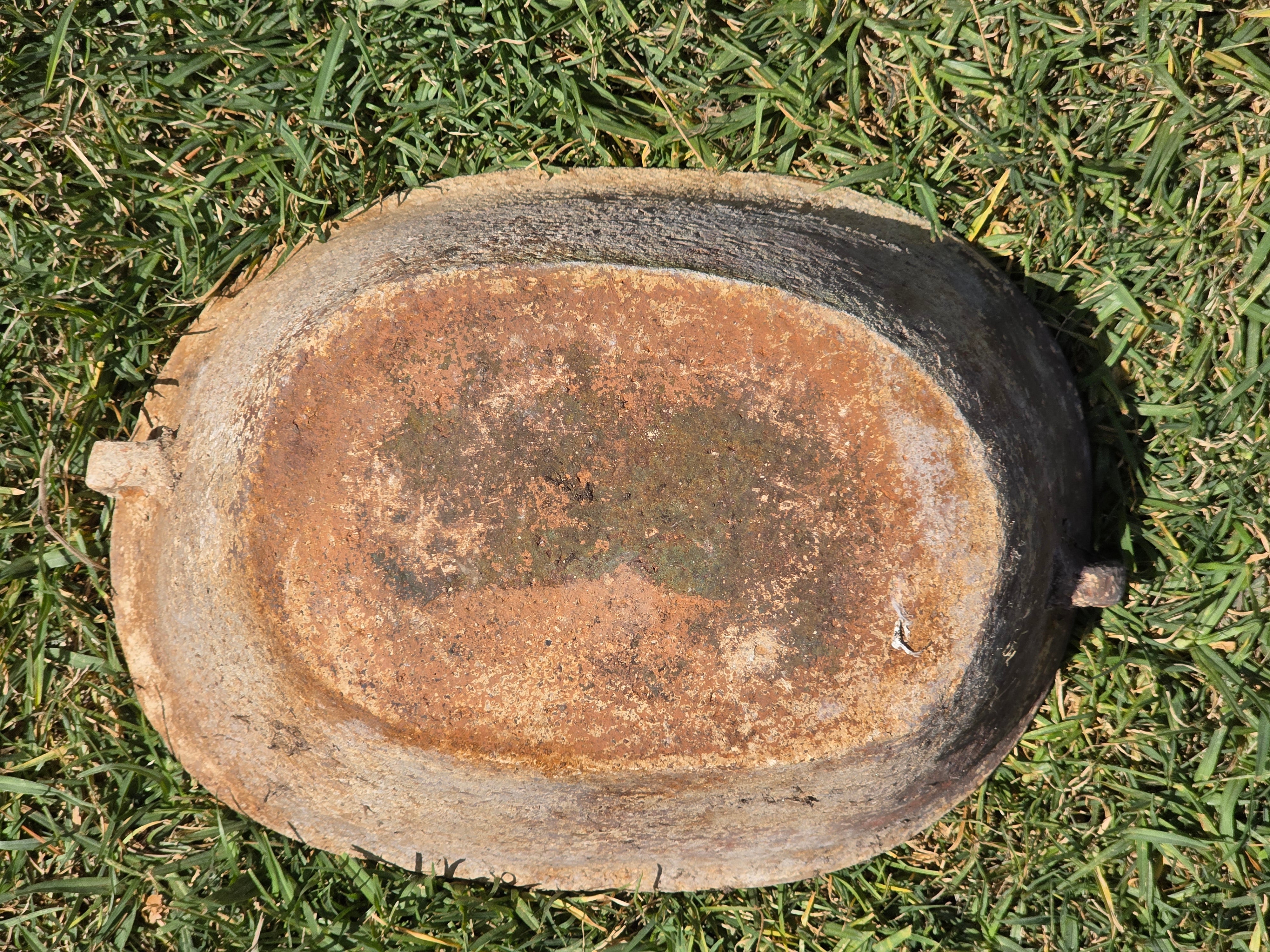 Vintage Primitive Terracotta Planter Oval Bowl Handle Wabi Sabi Organic Pot