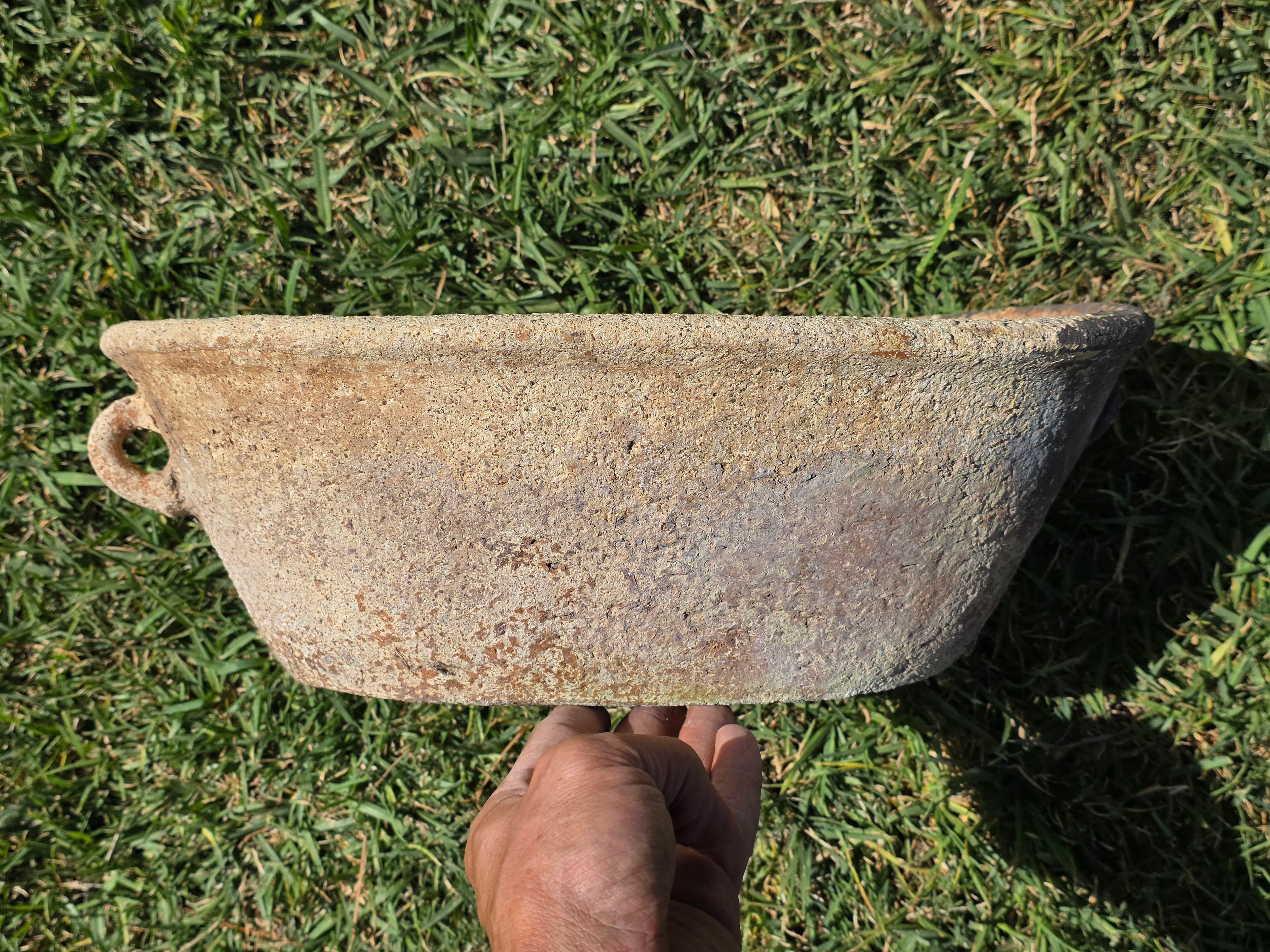 Vintage Primitive Terracotta Planter Oval Bowl Handle Wabi Sabi Organic Pot
