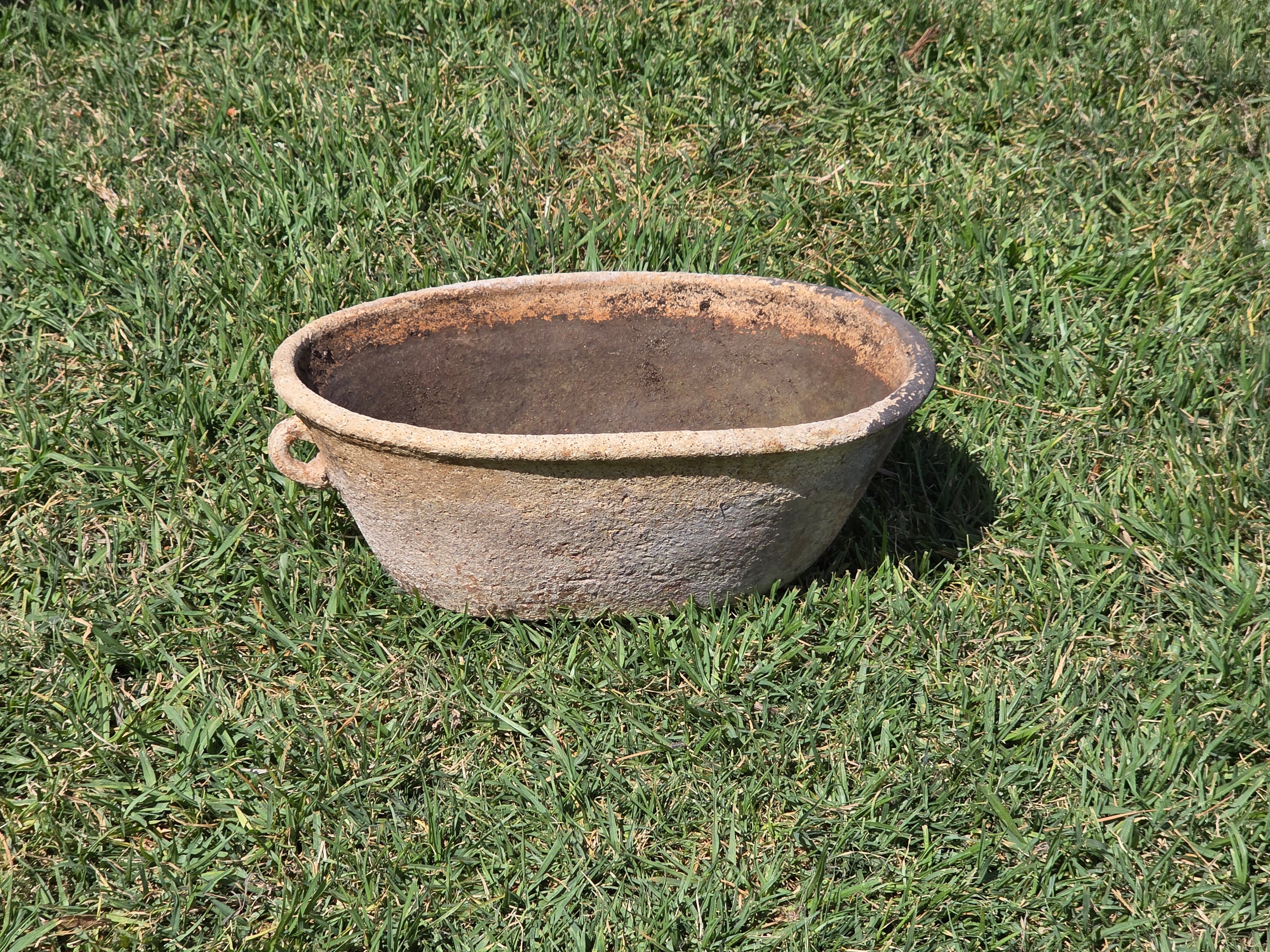 Vintage Primitive Terracotta Planter Oval Bowl Handle Wabi Sabi Organic Pot