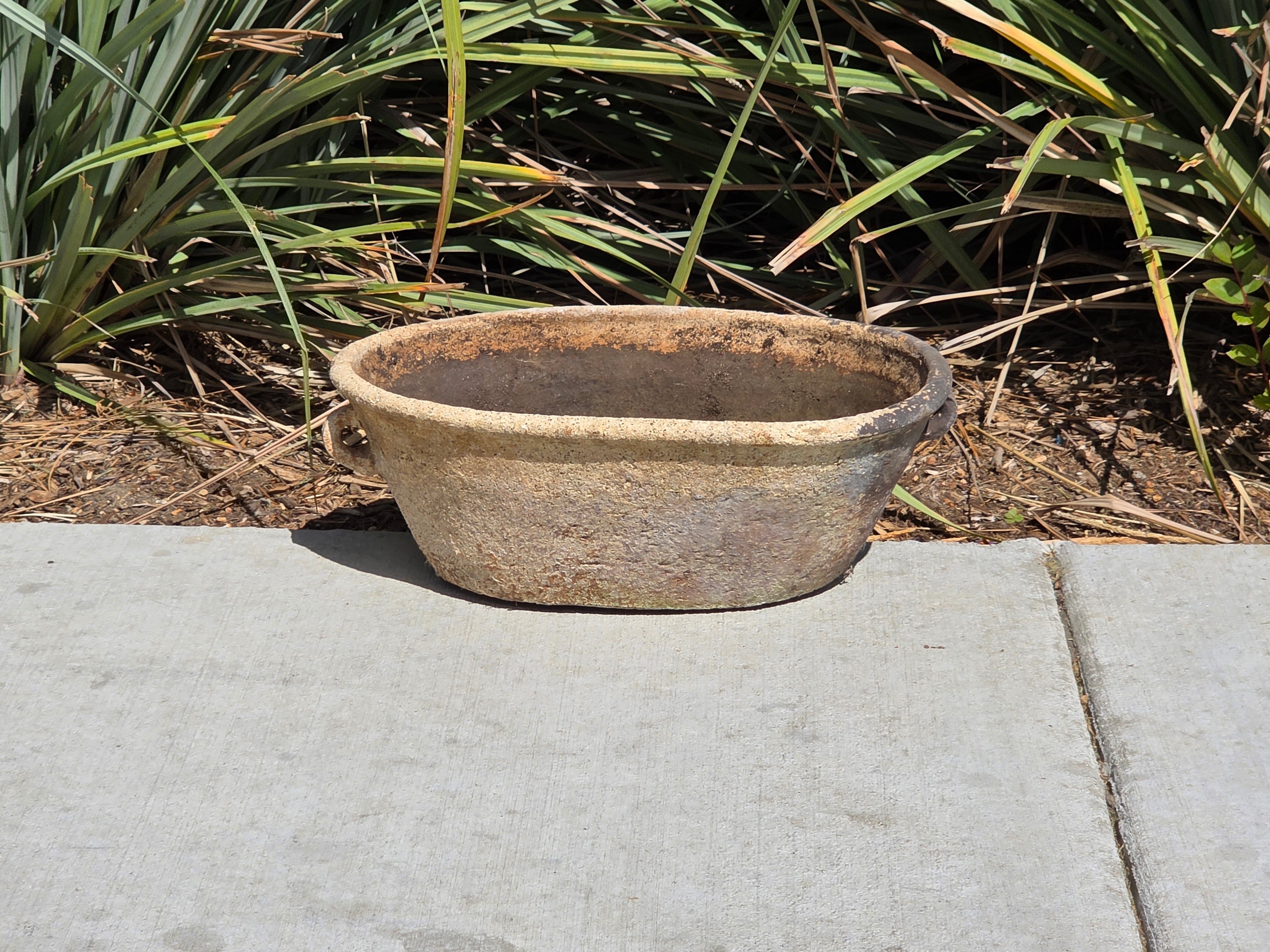 Vintage Primitive Terracotta Planter Oval Bowl Handle Wabi Sabi Organic Pot