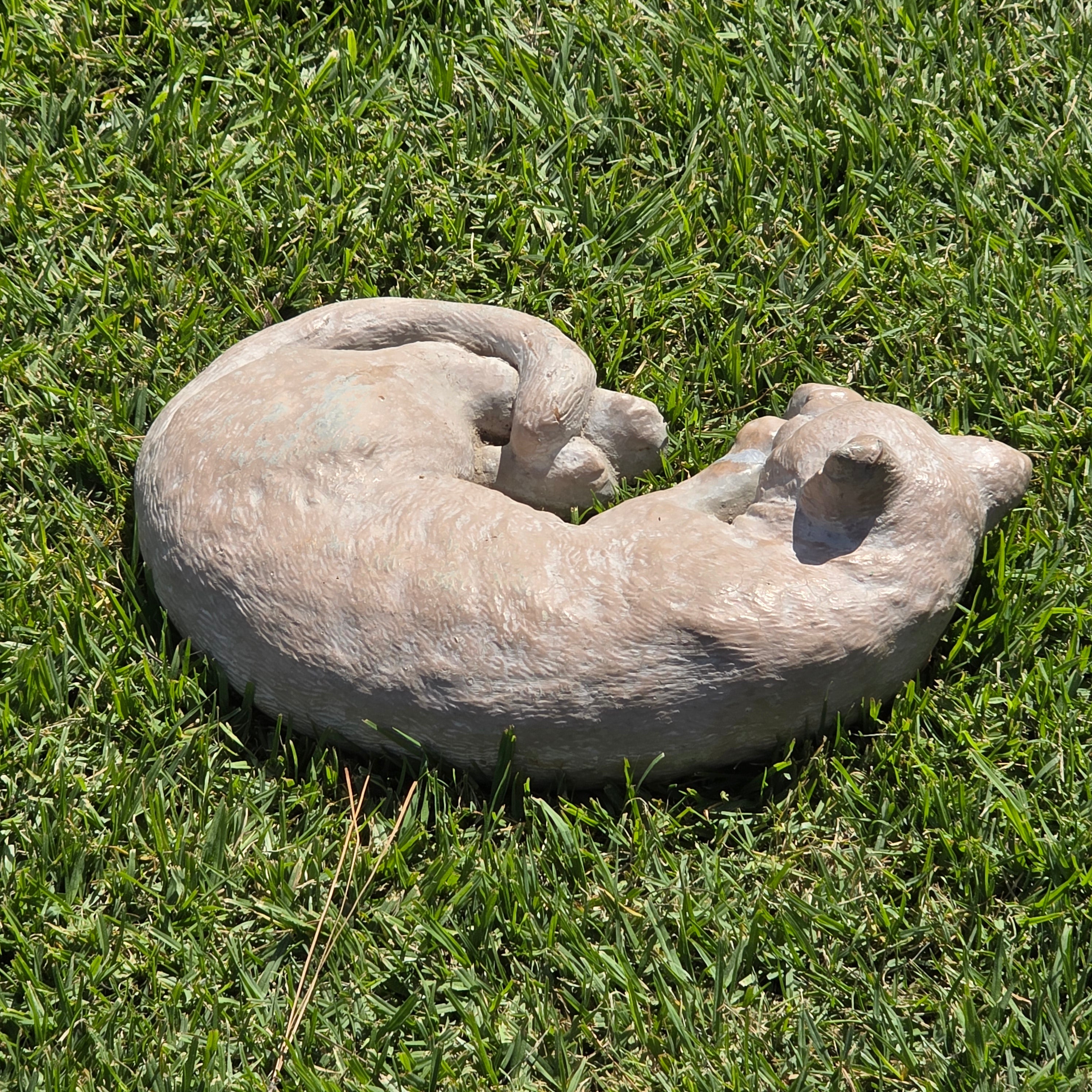 Vintage Sleeping Cat Garden Statue Heavy Concrete Cast Stone Pet Memorial 16"