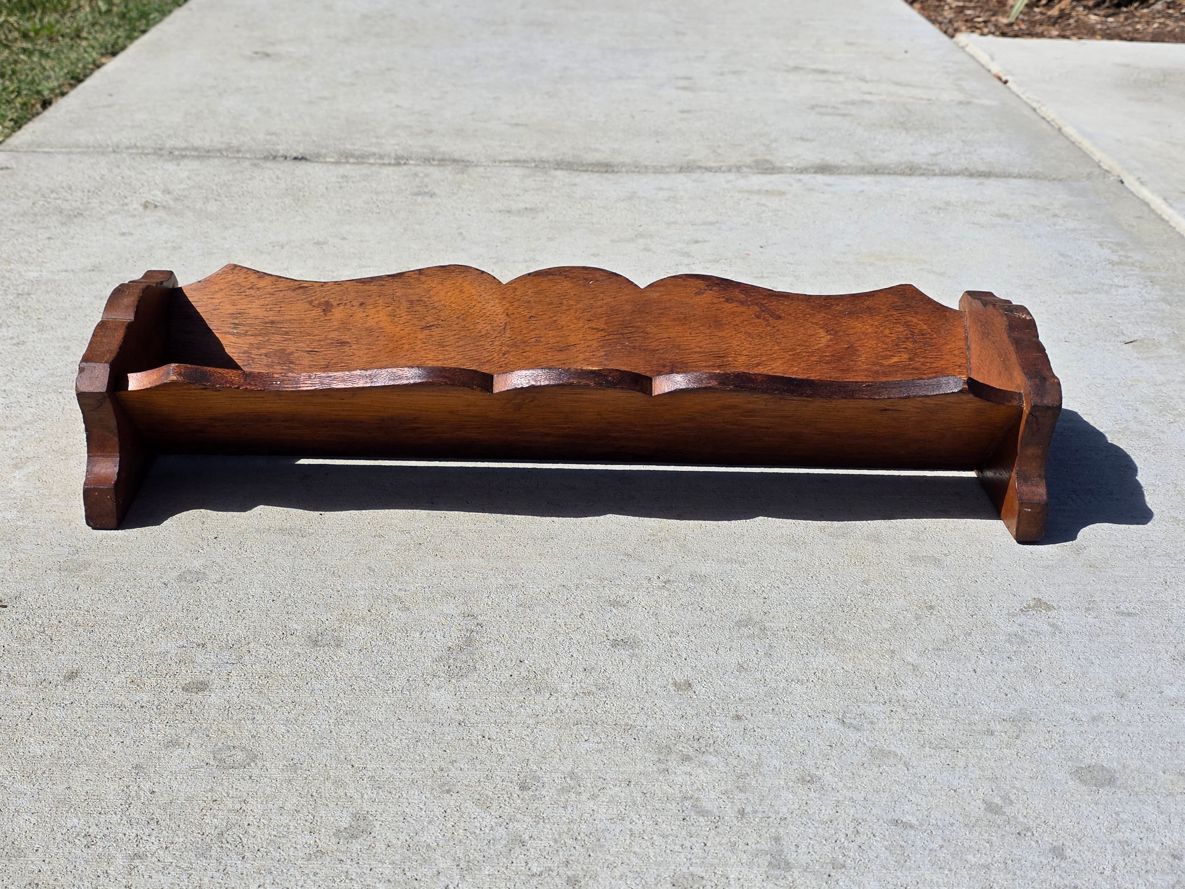 Vintage Oak Tabletop Book Rack Shelf Trough Scalloped Edges 22.5" Mission Style