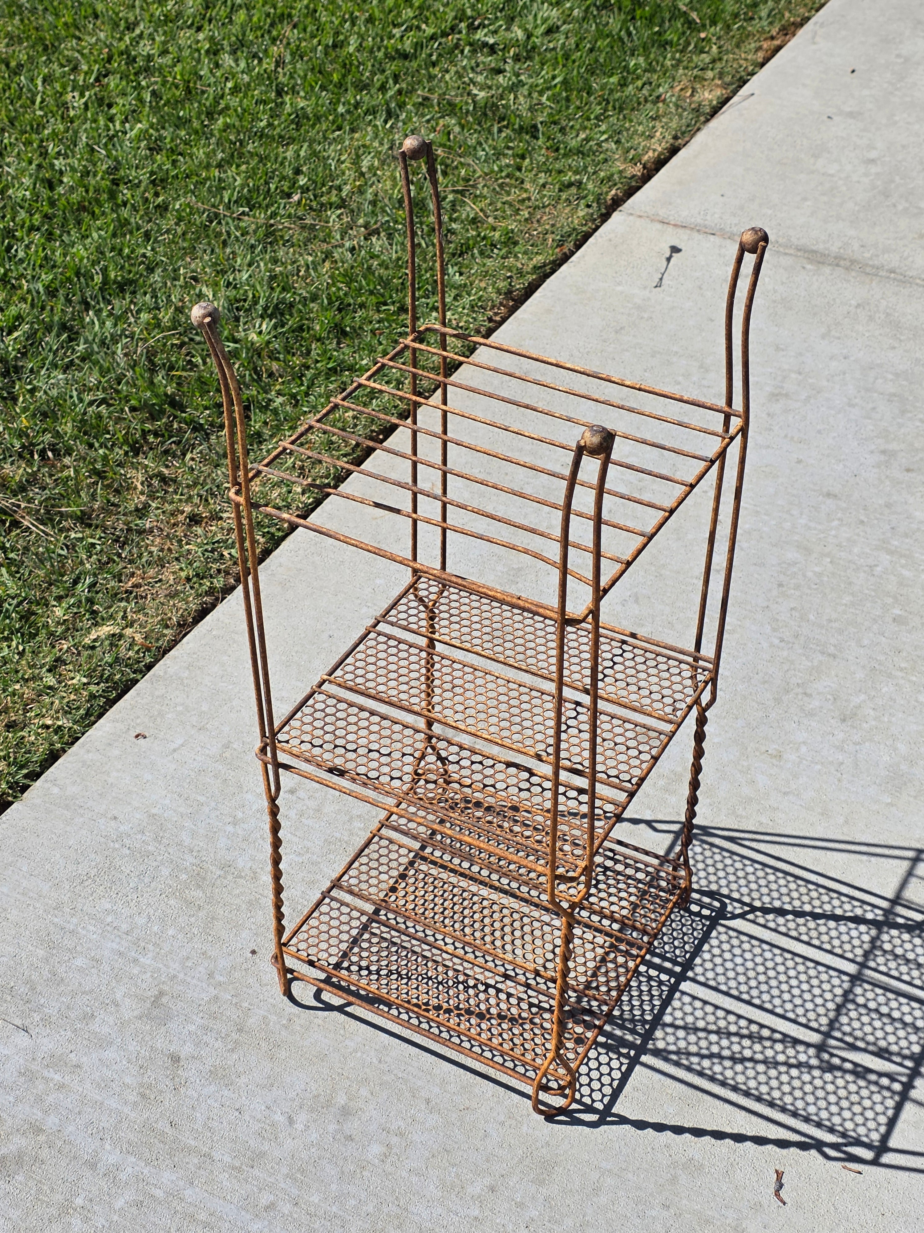 Vintage Wrought Iron Plant Stand 3 Tier Shabby Chic Rusty Shelf French Style