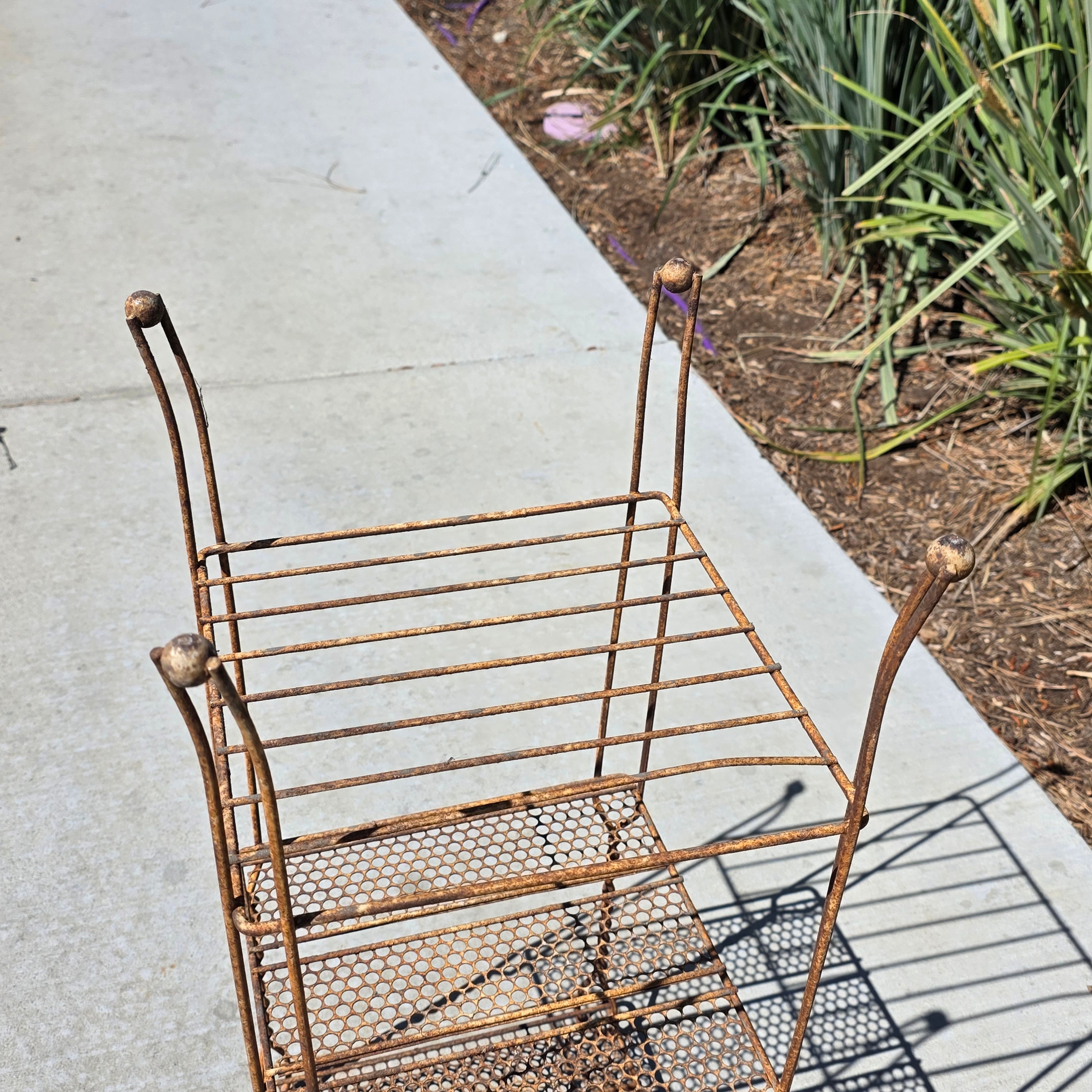Vintage Wrought Iron Plant Stand 3 Tier Shabby Chic Rusty Shelf French Style