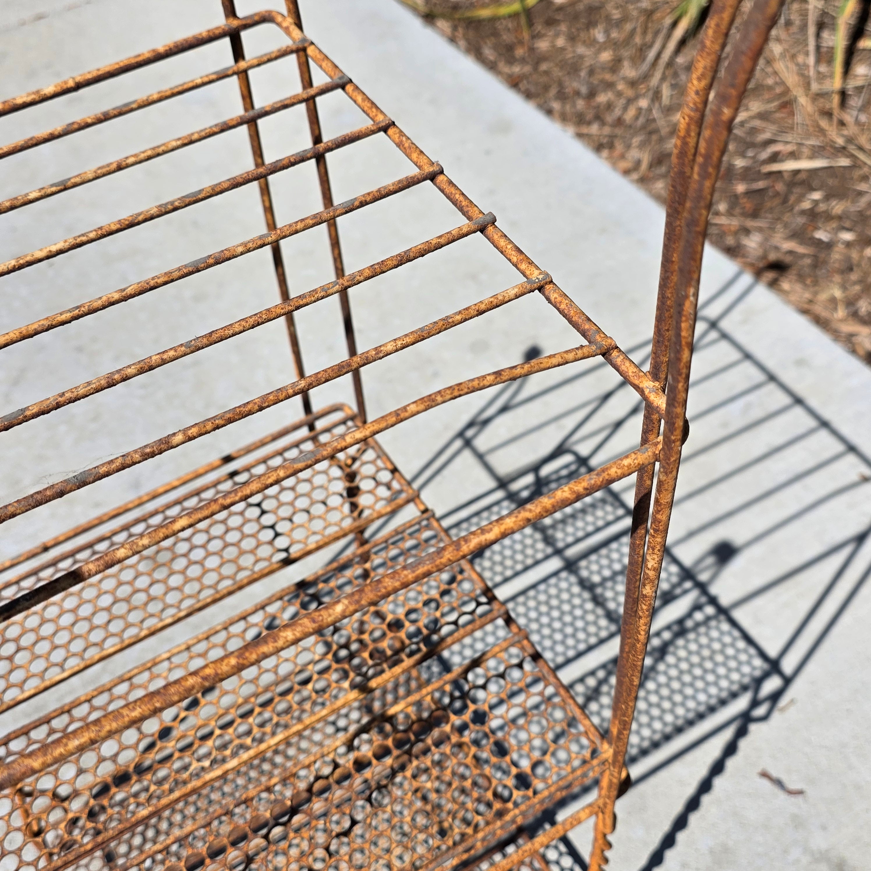 Vintage Wrought Iron Plant Stand 3 Tier Shabby Chic Rusty Shelf French Style