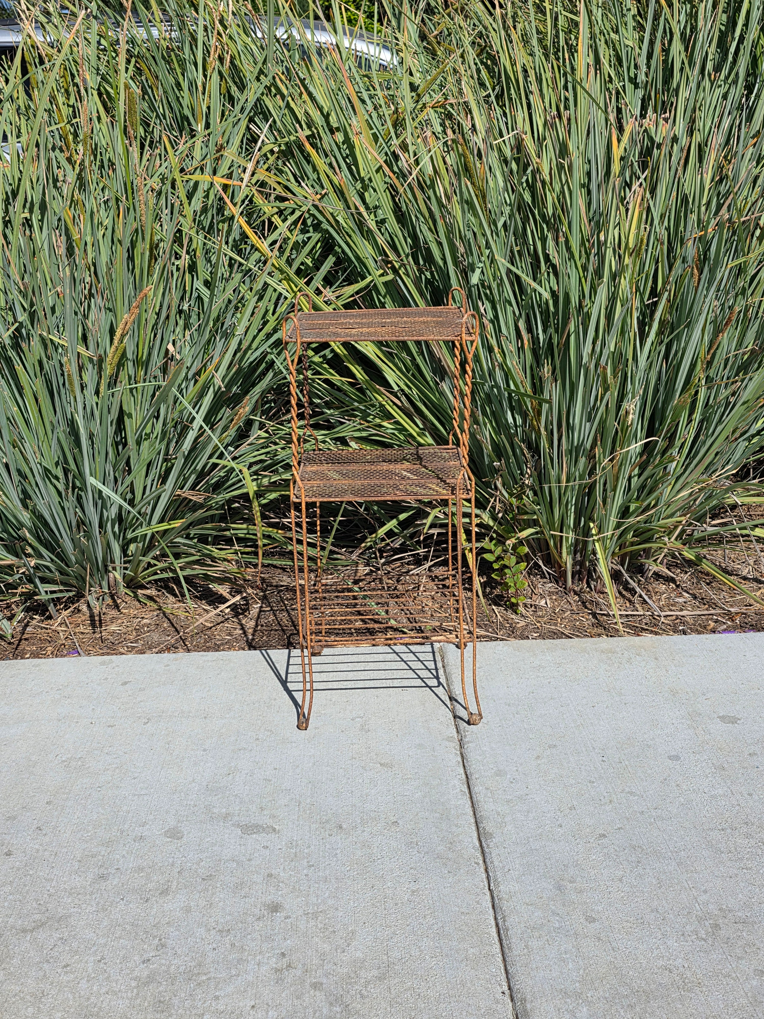 Vintage Wrought Iron Plant Stand 3 Tier Shabby Chic Rusty Shelf French Style
