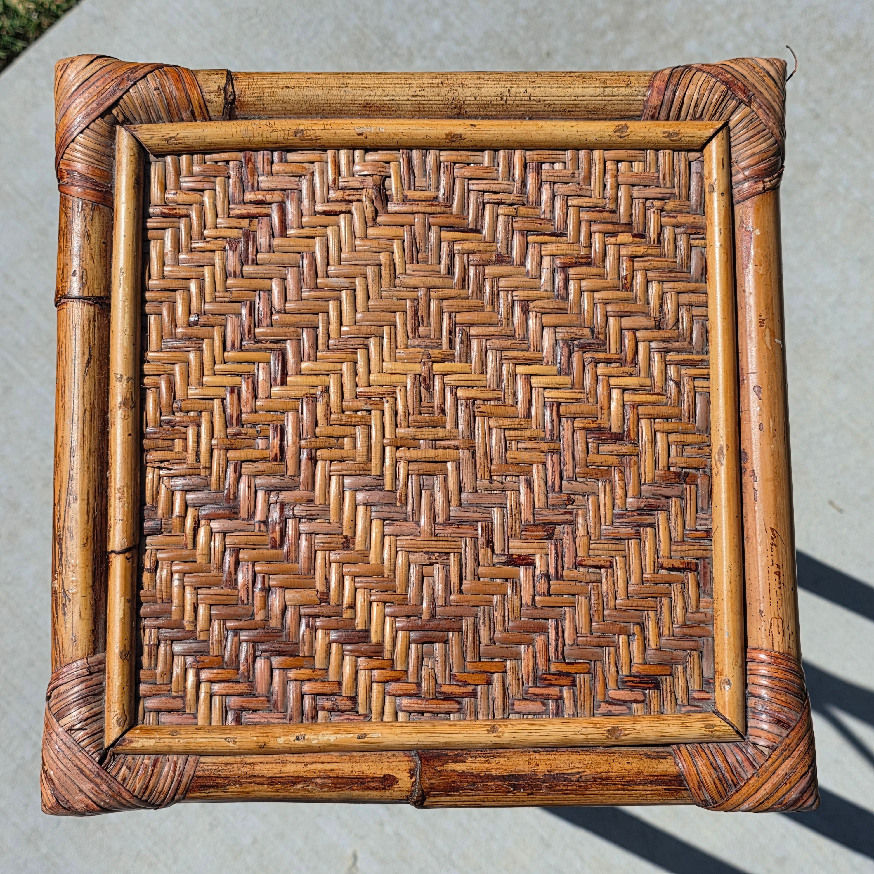 Vintage Bamboo Rattan Plant Stand 2 Tier Boho Wicker Flower Pot Holder Tiki