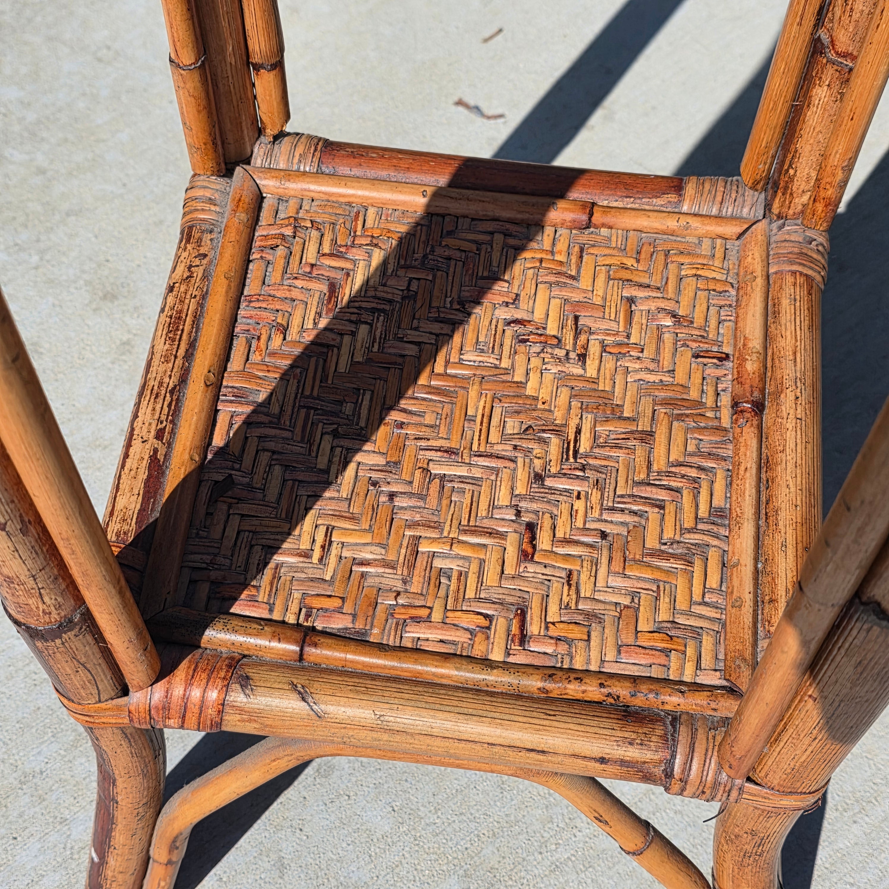 Vintage Bamboo Rattan Plant Stand 2 Tier Boho Wicker Flower Pot Holder Tiki