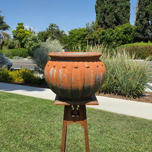 Vintage Stefani Brazil Terracotta Planter Large Ribbed Clay Pot Rustic 16"