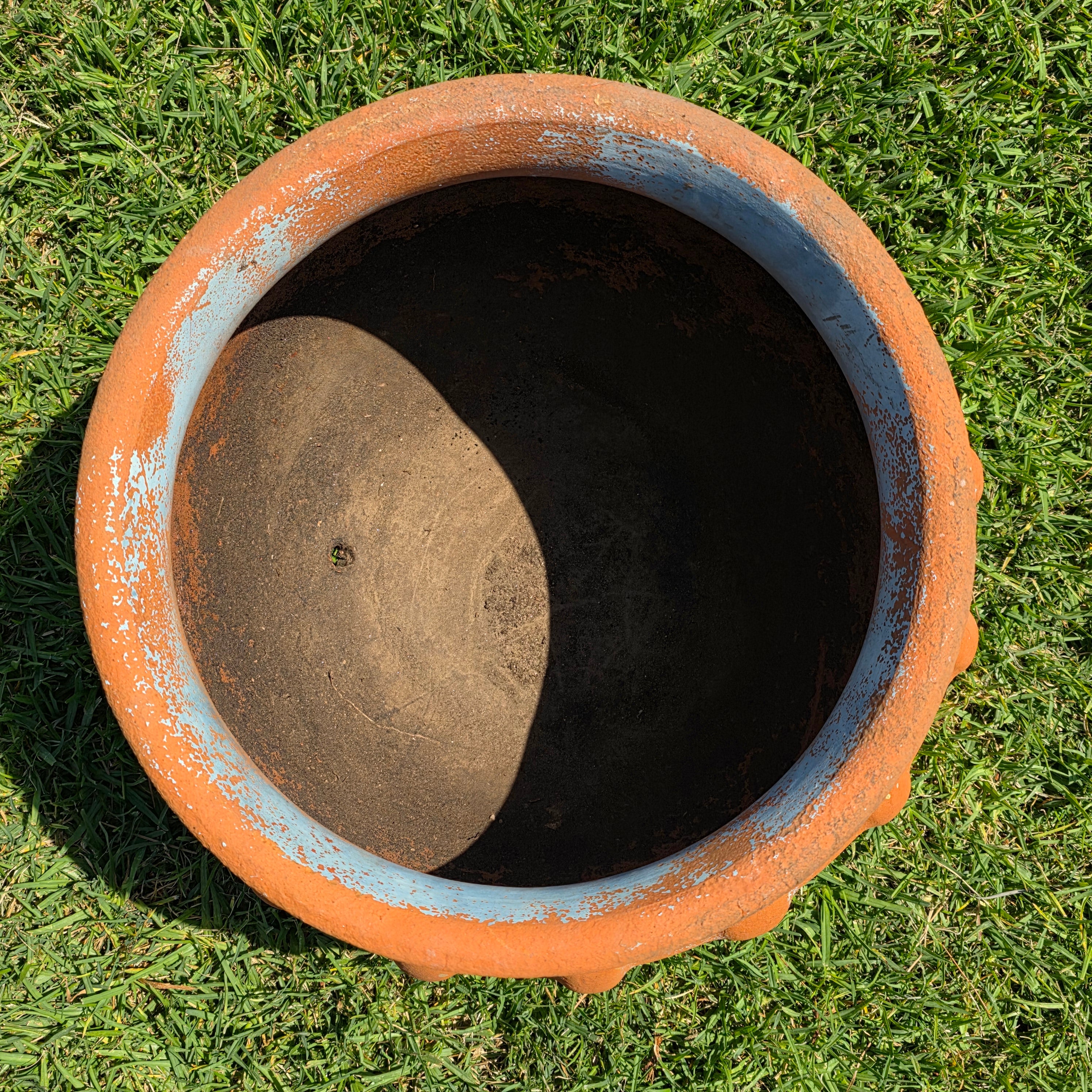 Vintage Stefani Brazil Terracotta Planter Large Ribbed Clay Pot Rustic 16"