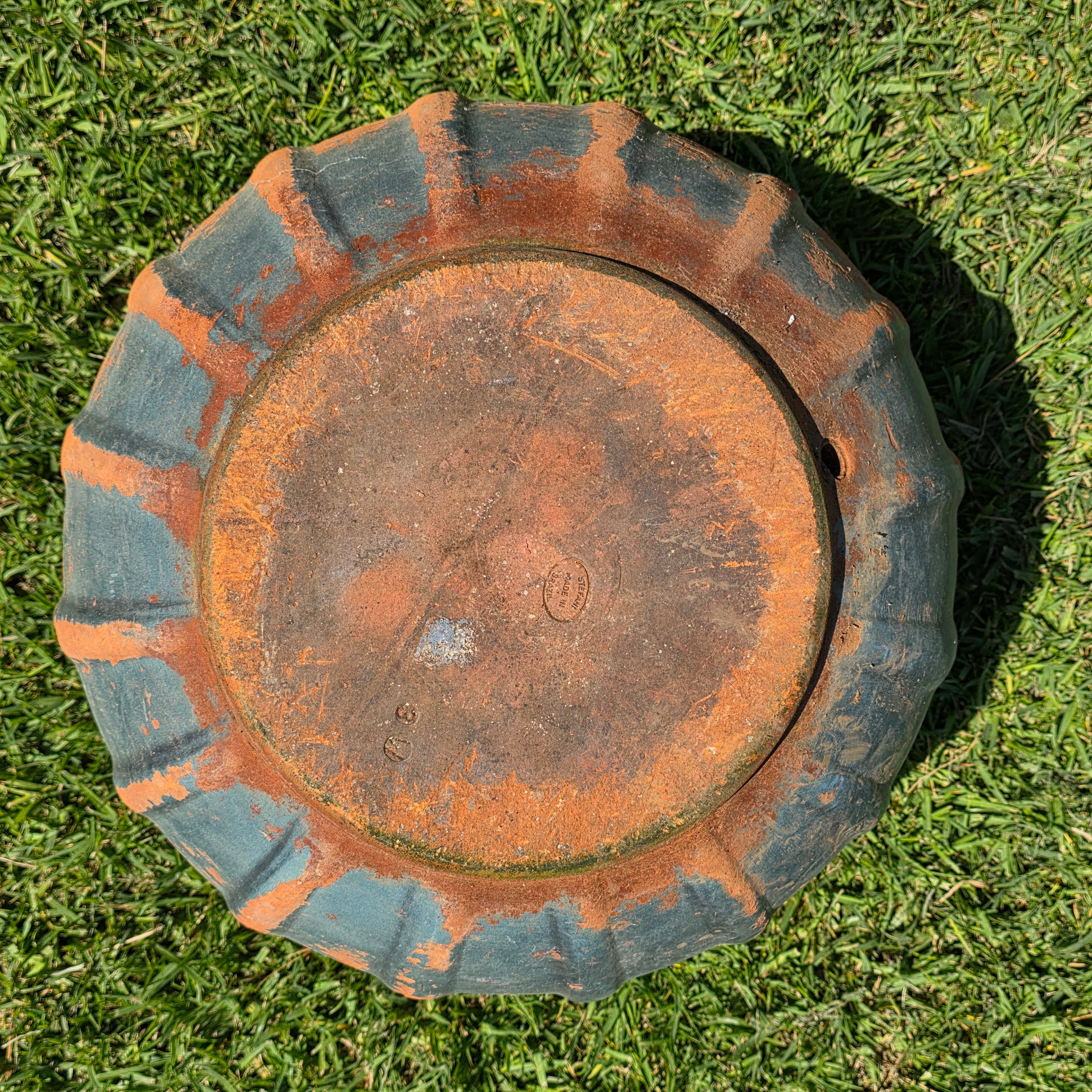 Vintage Stefani Brazil Terracotta Planter Large Ribbed Clay Pot Rustic 16"