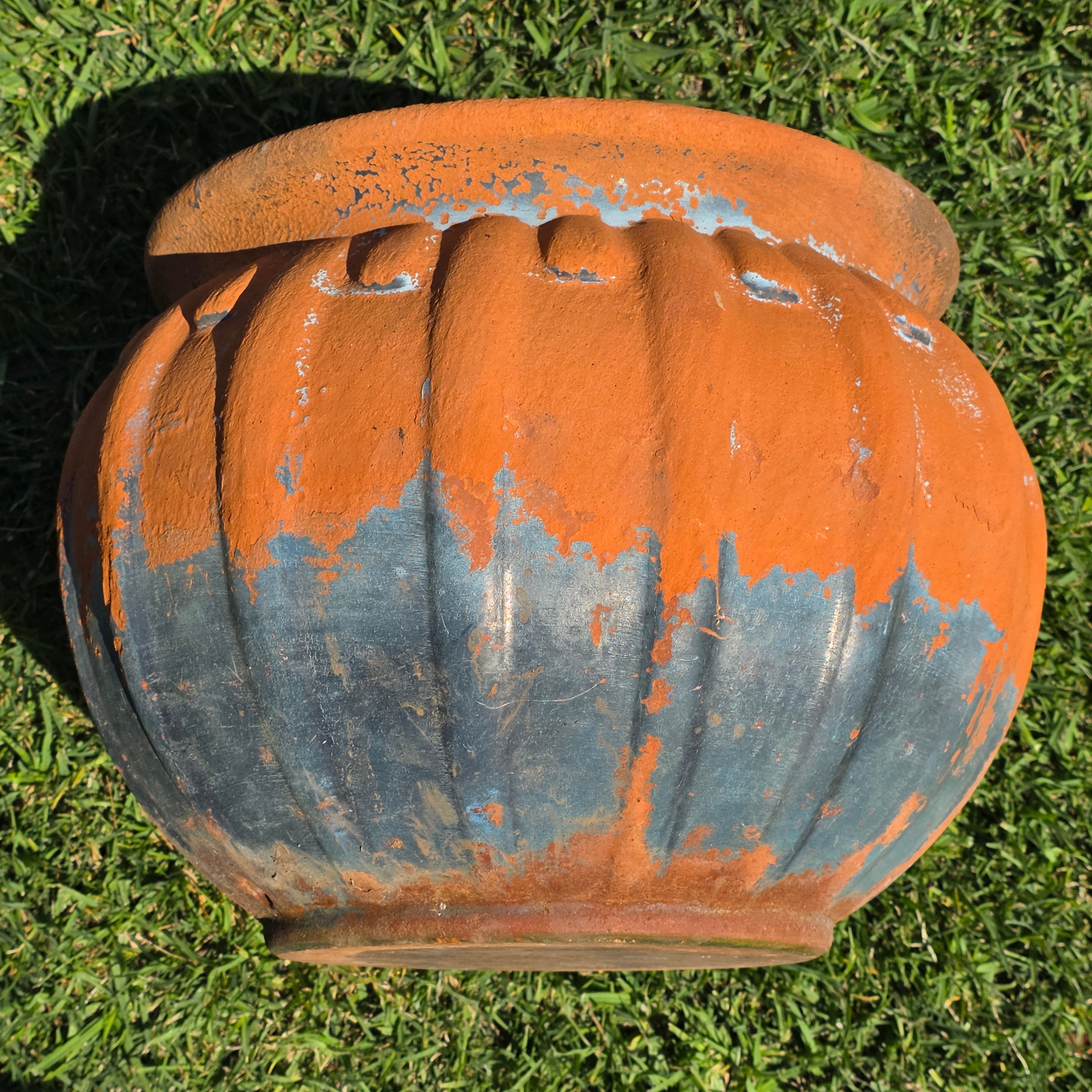 Vintage Stefani Brazil Terracotta Planter Large Ribbed Clay Pot Rustic 16"