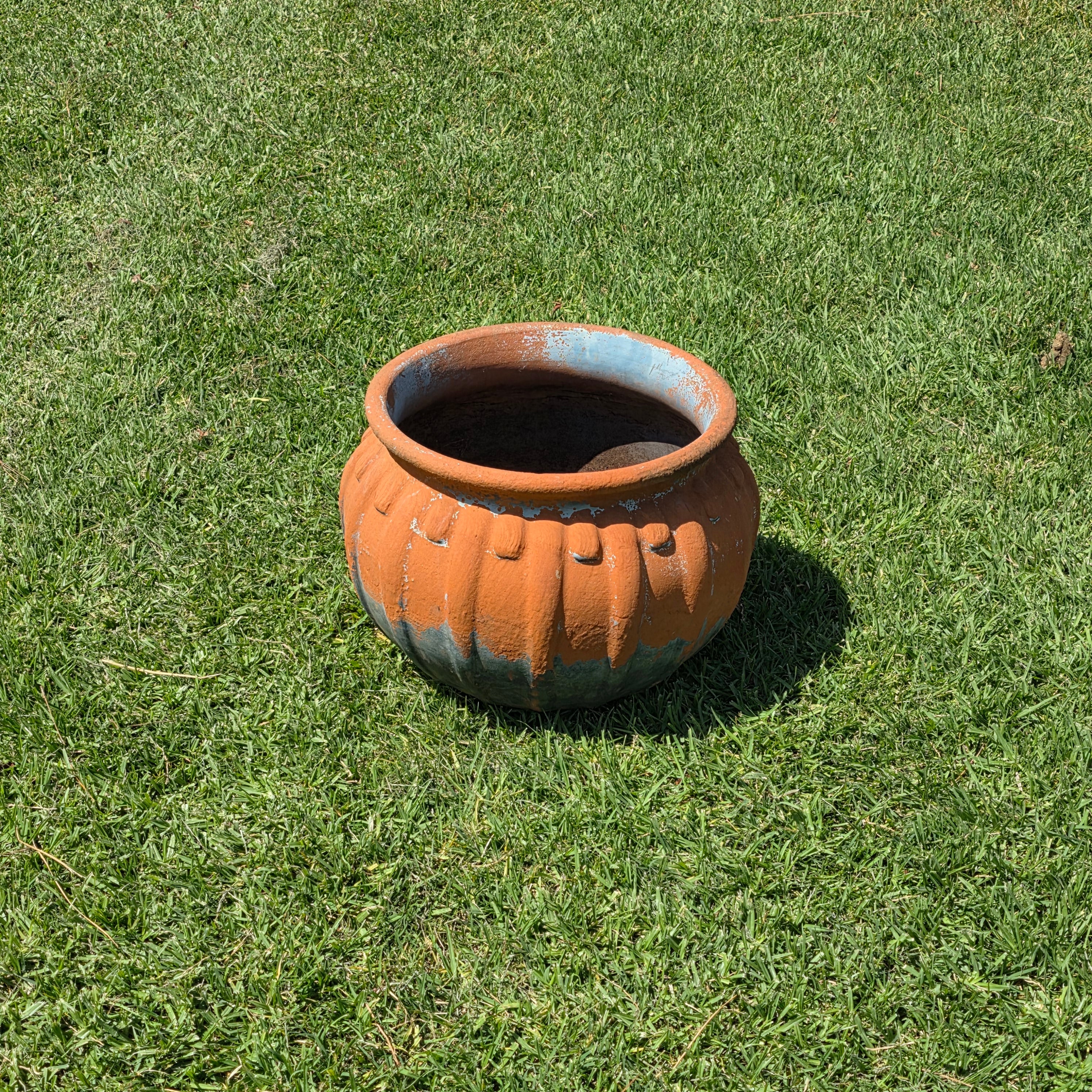 Vintage Stefani Brazil Terracotta Planter Large Ribbed Clay Pot Rustic 16"