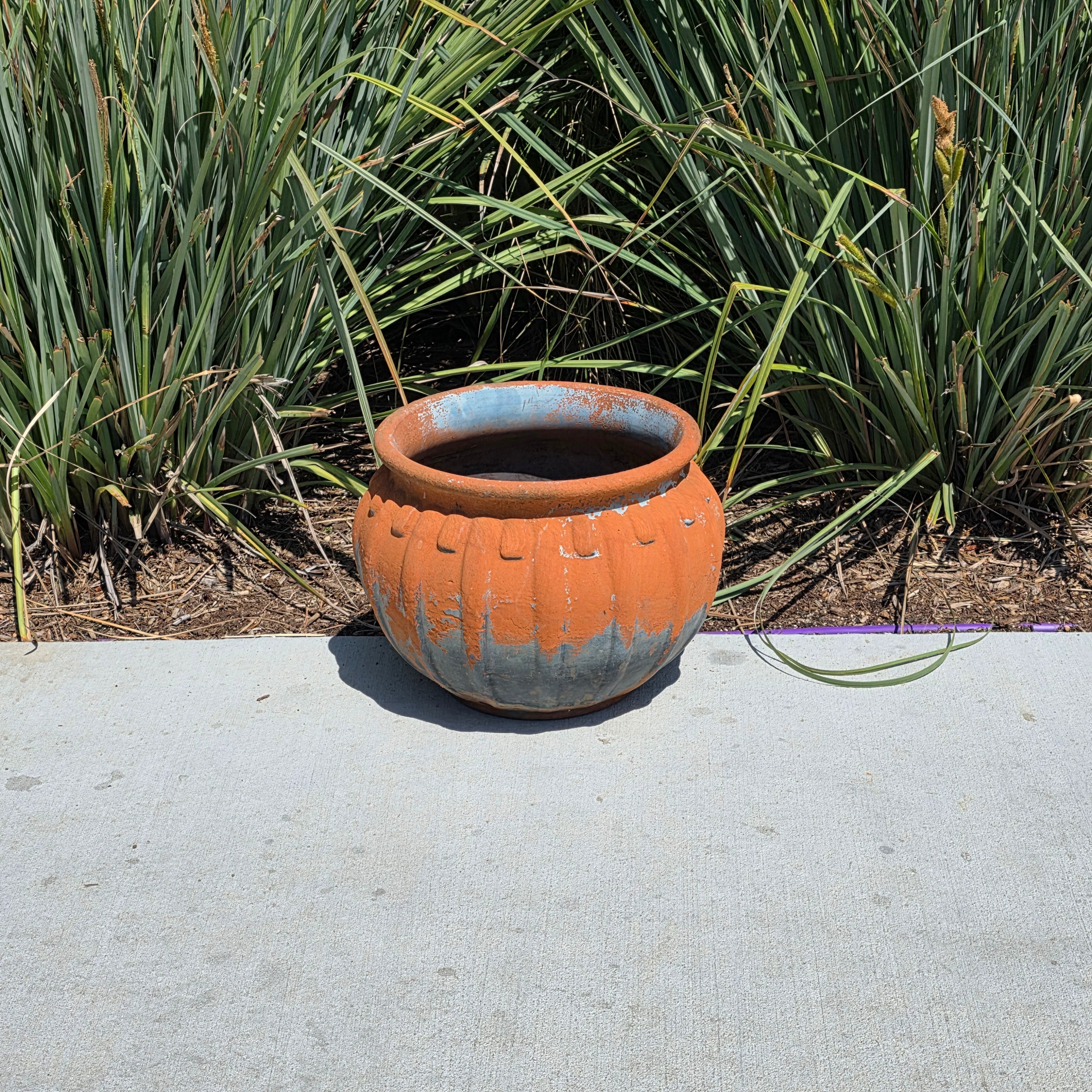 Vintage Stefani Brazil Terracotta Planter Large Ribbed Clay Pot Rustic 16"