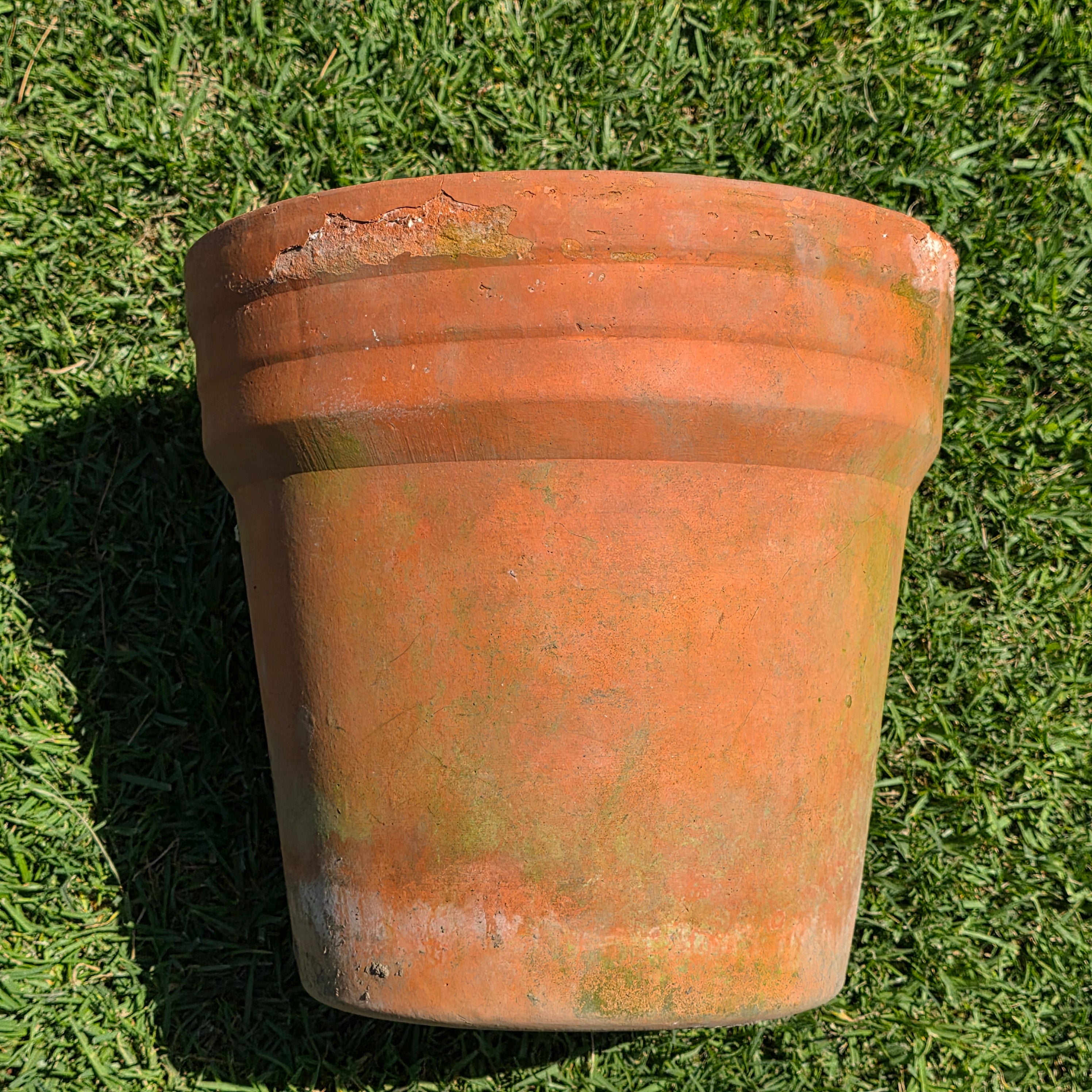 Vintage Terracotta Planter Large Aged Moss Patina Clay Pot Rustic Garden 15 x 15
