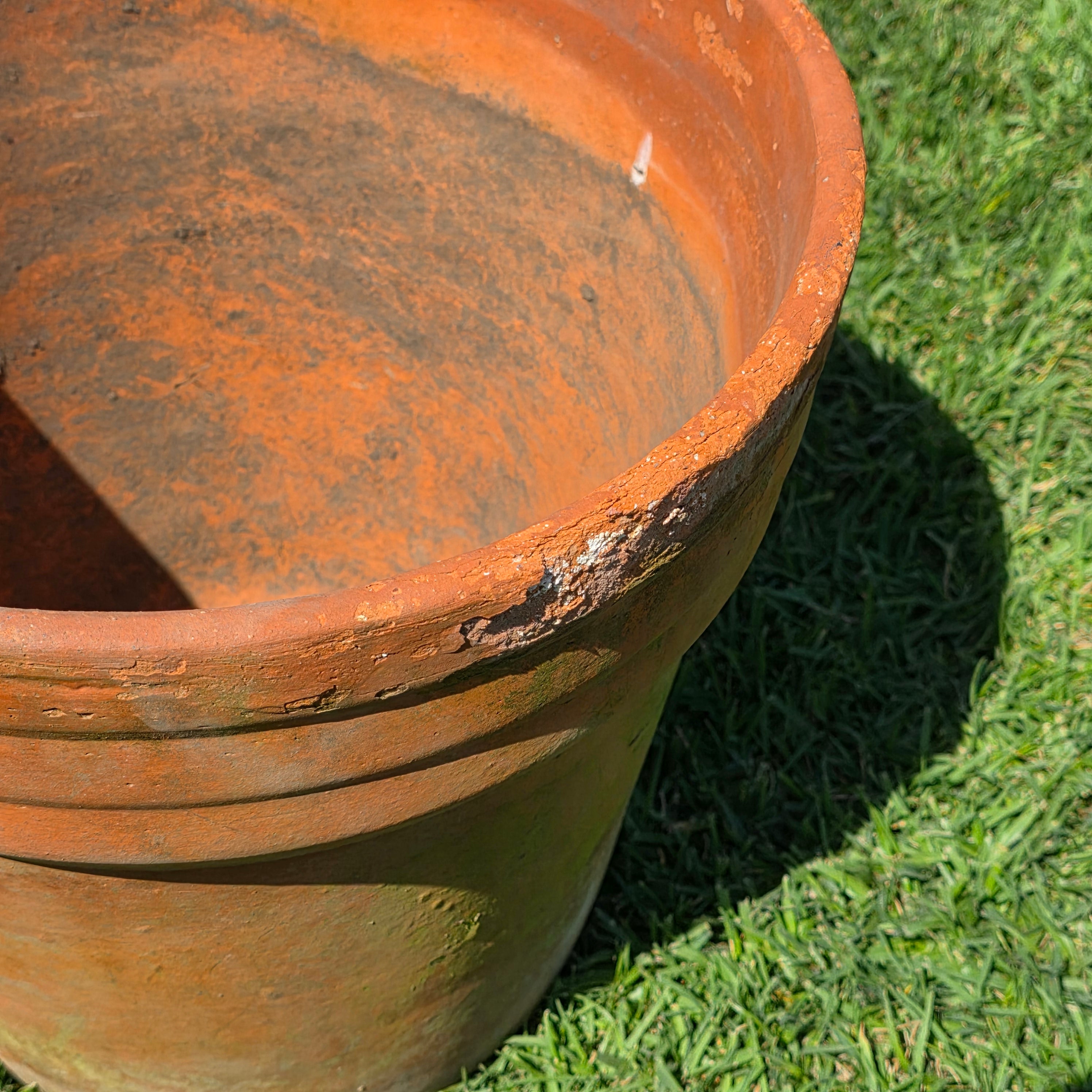 Vintage Terracotta Planter Large Aged Moss Patina Clay Pot Rustic Garden 15 x 15