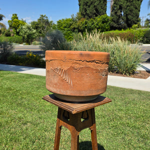 Vintage Sunburst Terracotta Planter Primitive Weathered Clay Pot Relic Garden 13