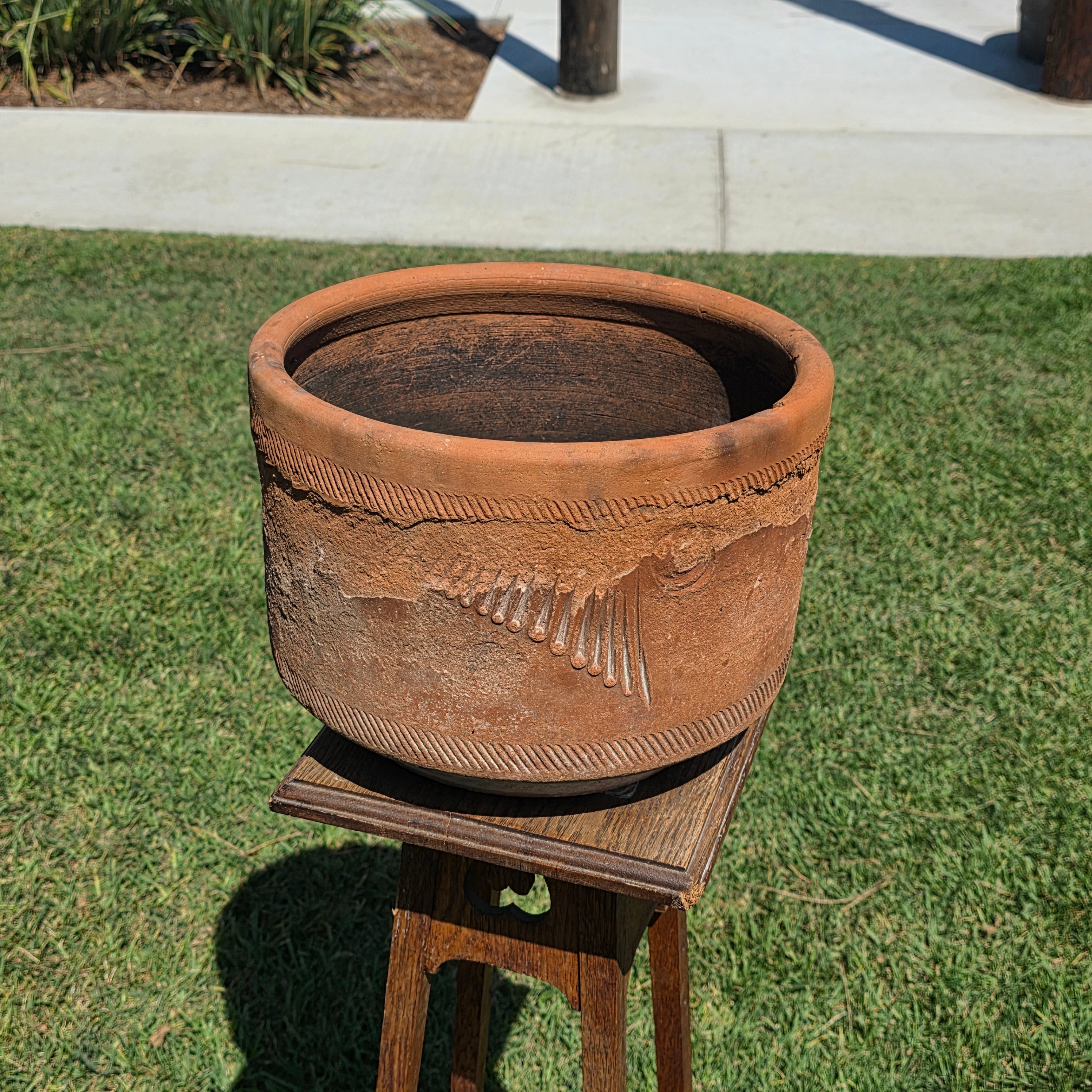 Vintage Sunburst Terracotta Planter Primitive Weathered Clay Pot Relic Garden 13