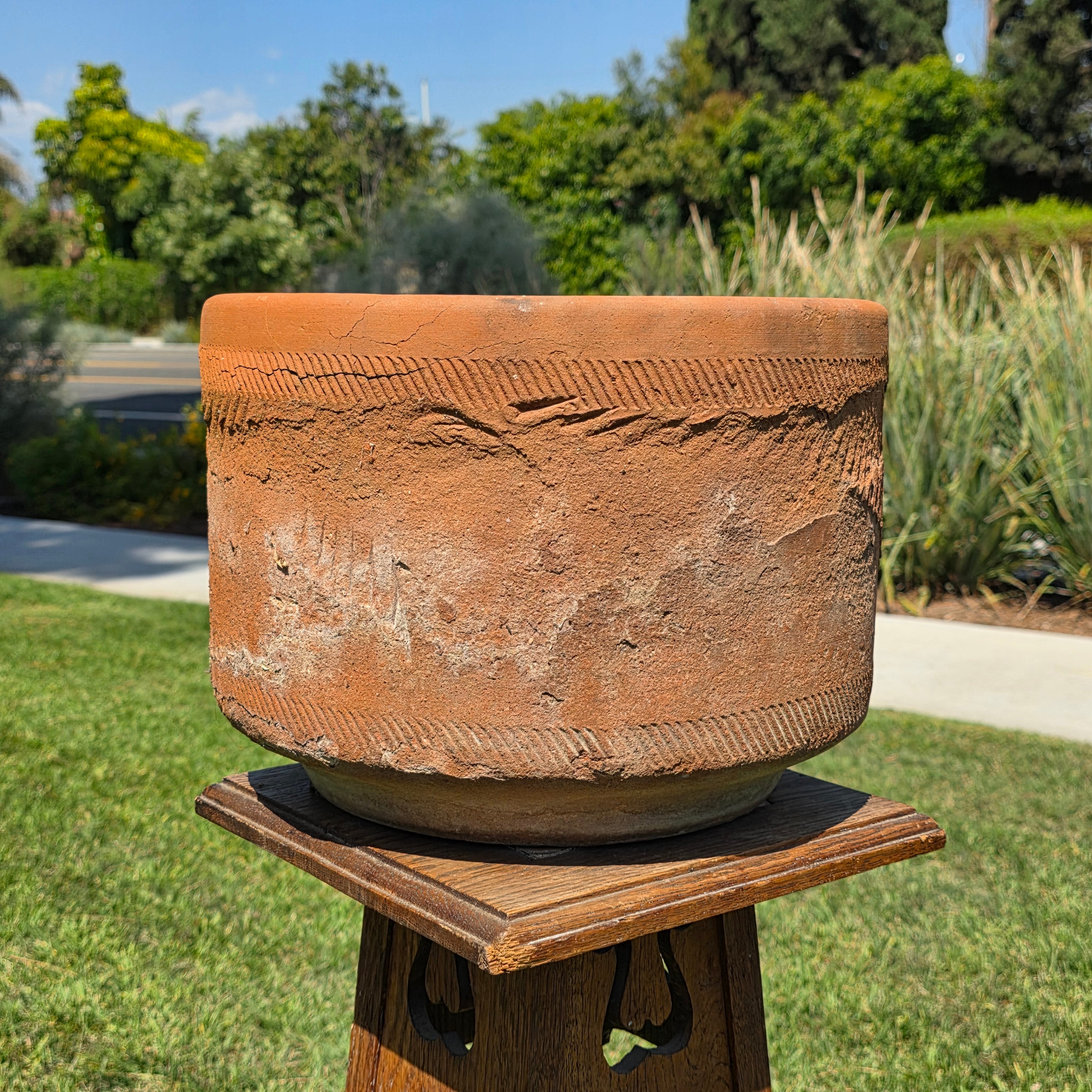 Vintage Sunburst Terracotta Planter Primitive Weathered Clay Pot Relic Garden 13