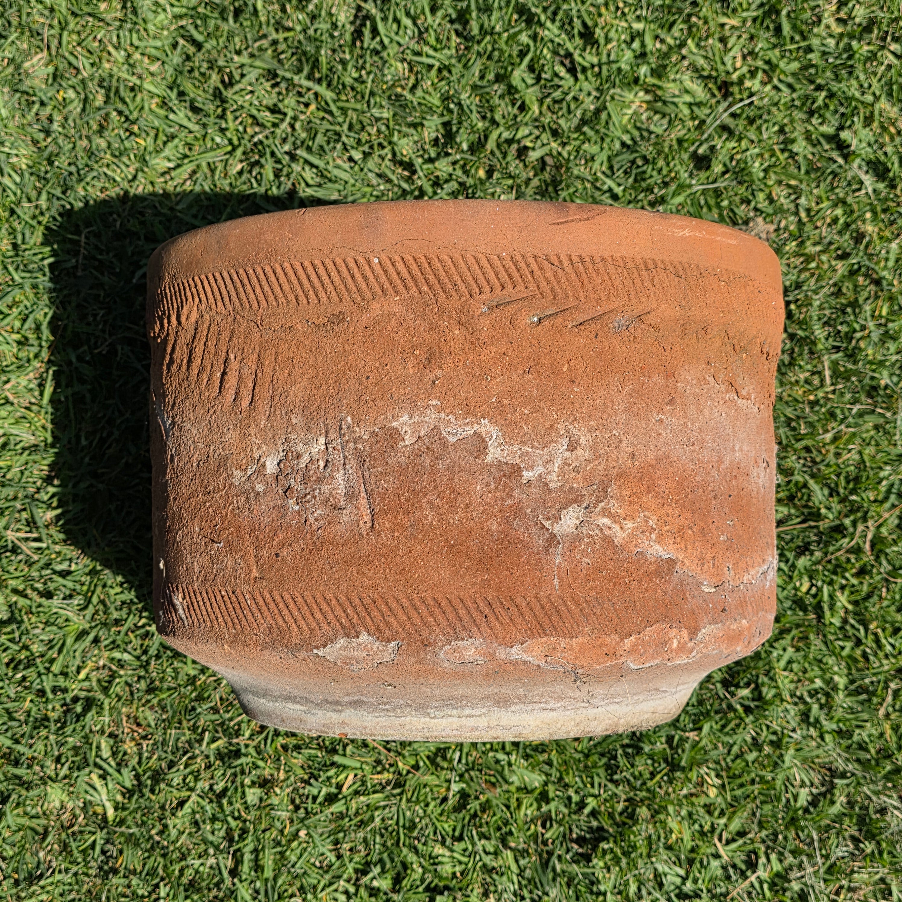 Vintage Sunburst Terracotta Planter Primitive Weathered Clay Pot Relic Garden 13