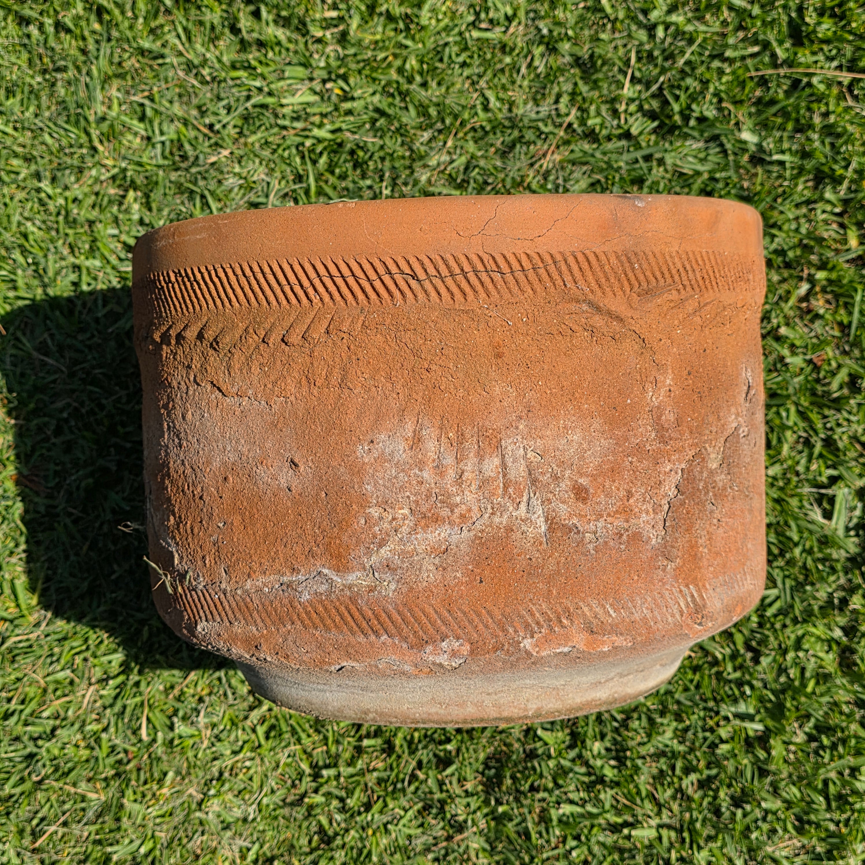 Vintage Sunburst Terracotta Planter Primitive Weathered Clay Pot Relic Garden 13