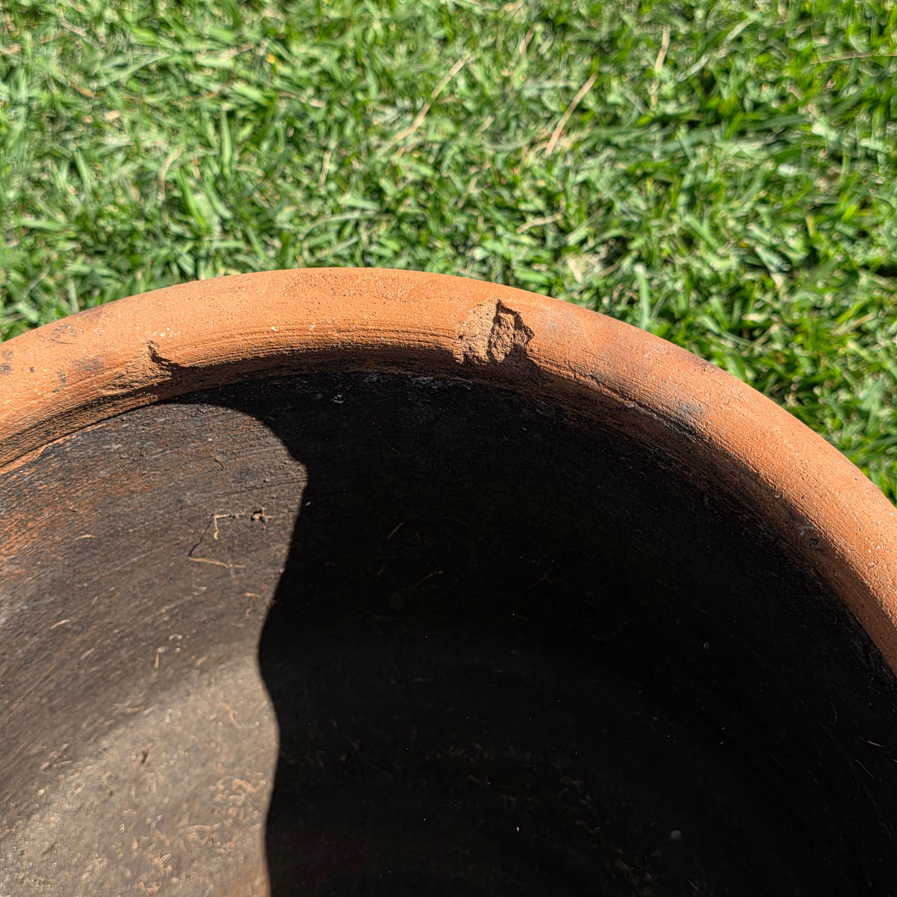 Vintage Sunburst Terracotta Planter Primitive Weathered Clay Pot Relic Garden 13