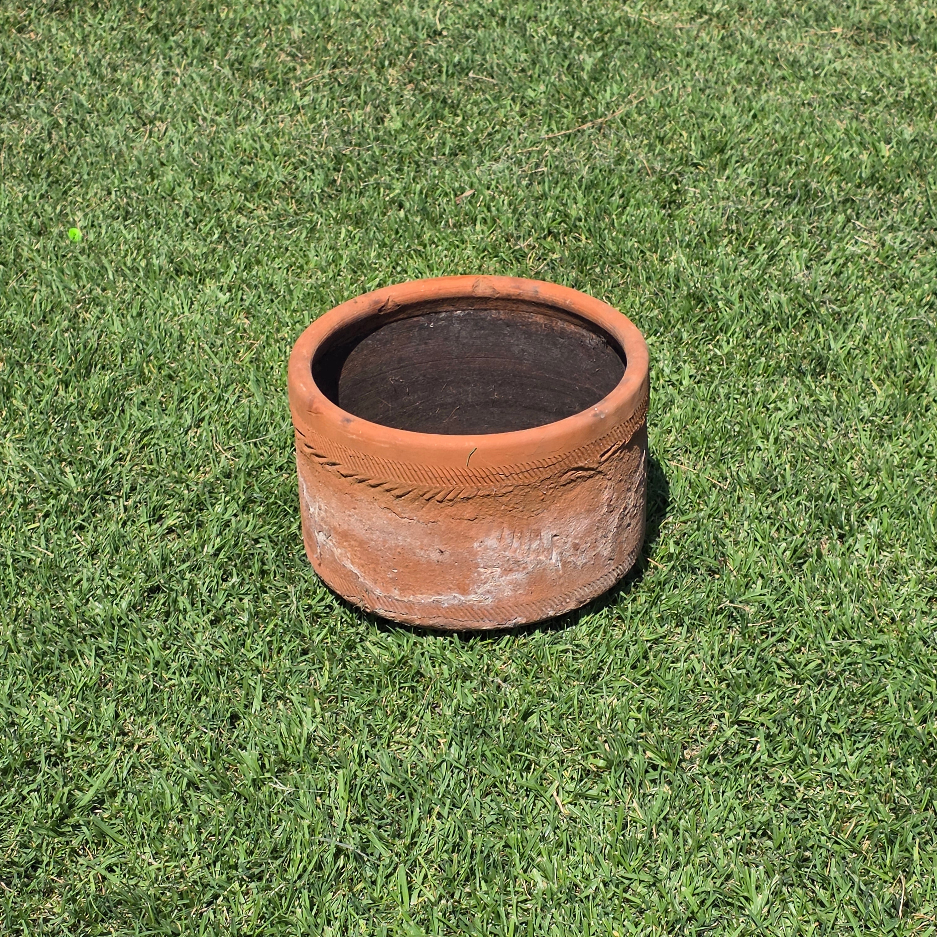 Vintage Sunburst Terracotta Planter Primitive Weathered Clay Pot Relic Garden 13