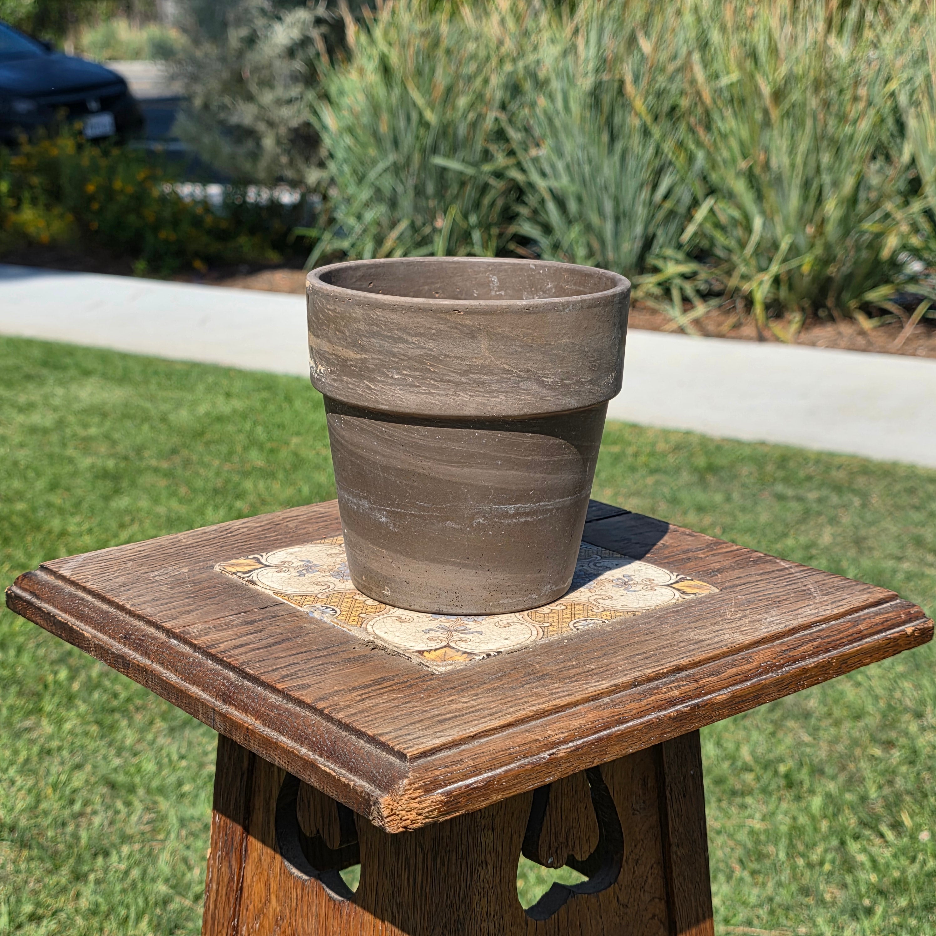Vintage Basalt Clay Planter 5" Marbled Agateware Studio Pottery Flower Pot Brown