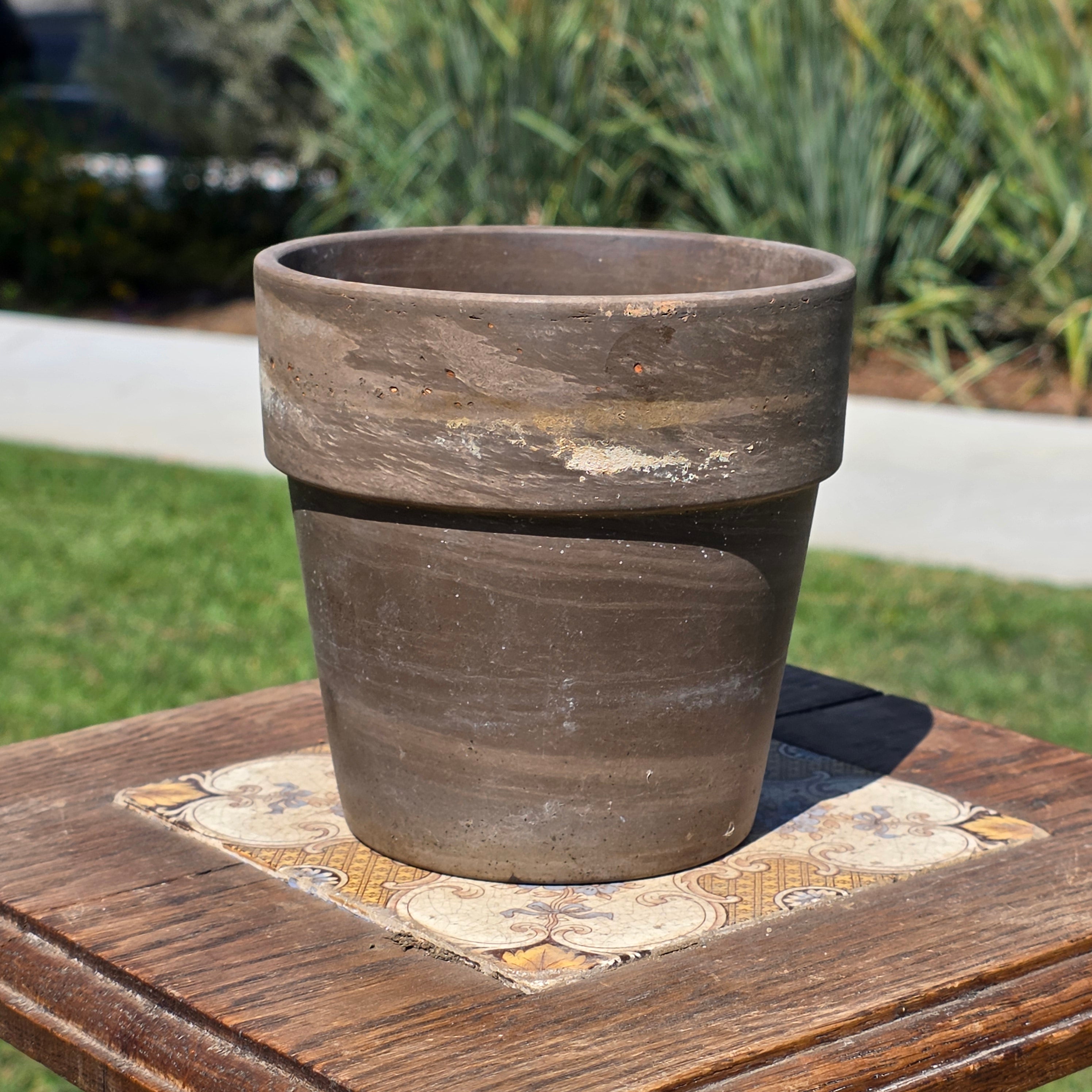 Vintage Basalt Clay Planter 5" Marbled Agateware Studio Pottery Flower Pot Brown