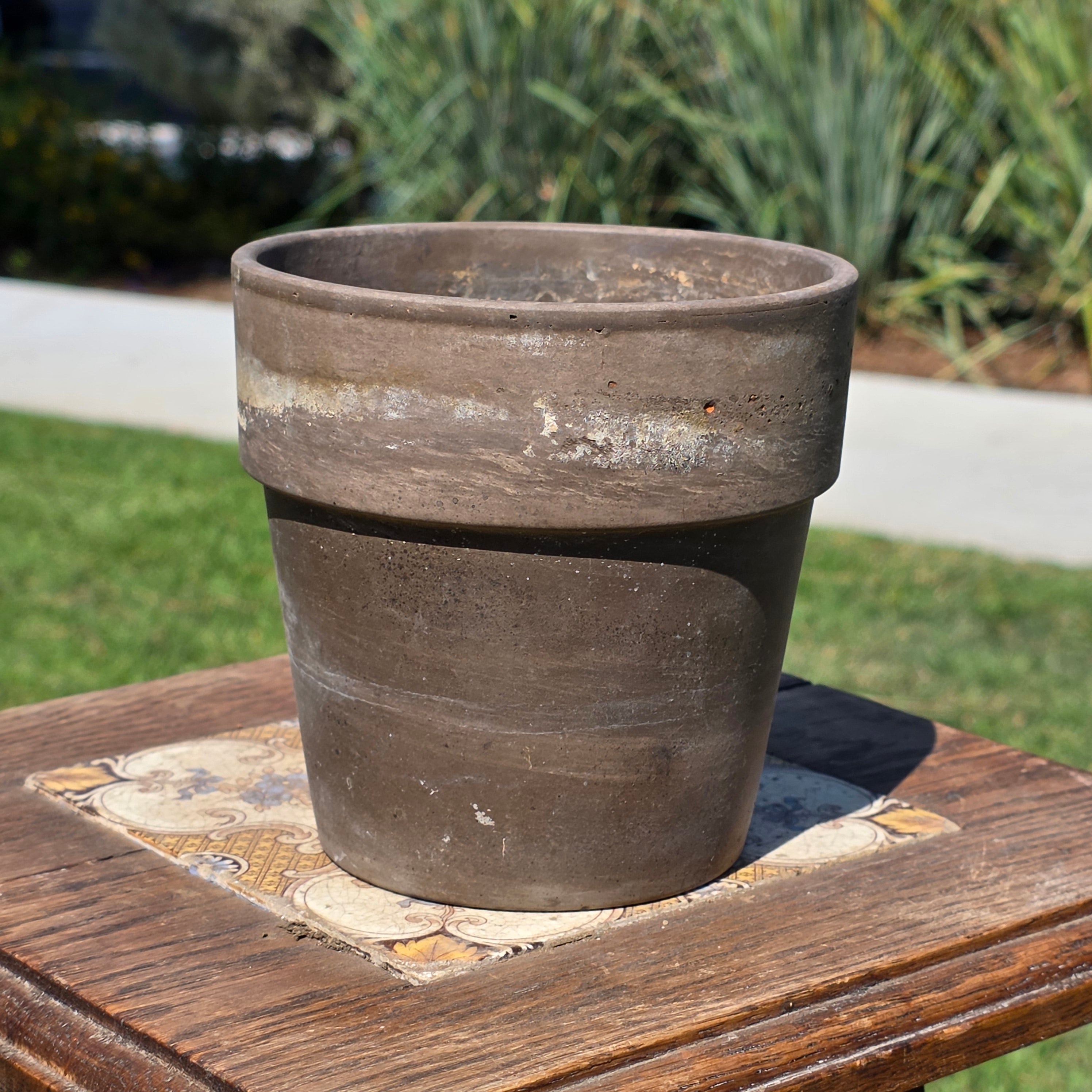 Vintage Basalt Clay Planter 5" Marbled Agateware Studio Pottery Flower Pot Brown