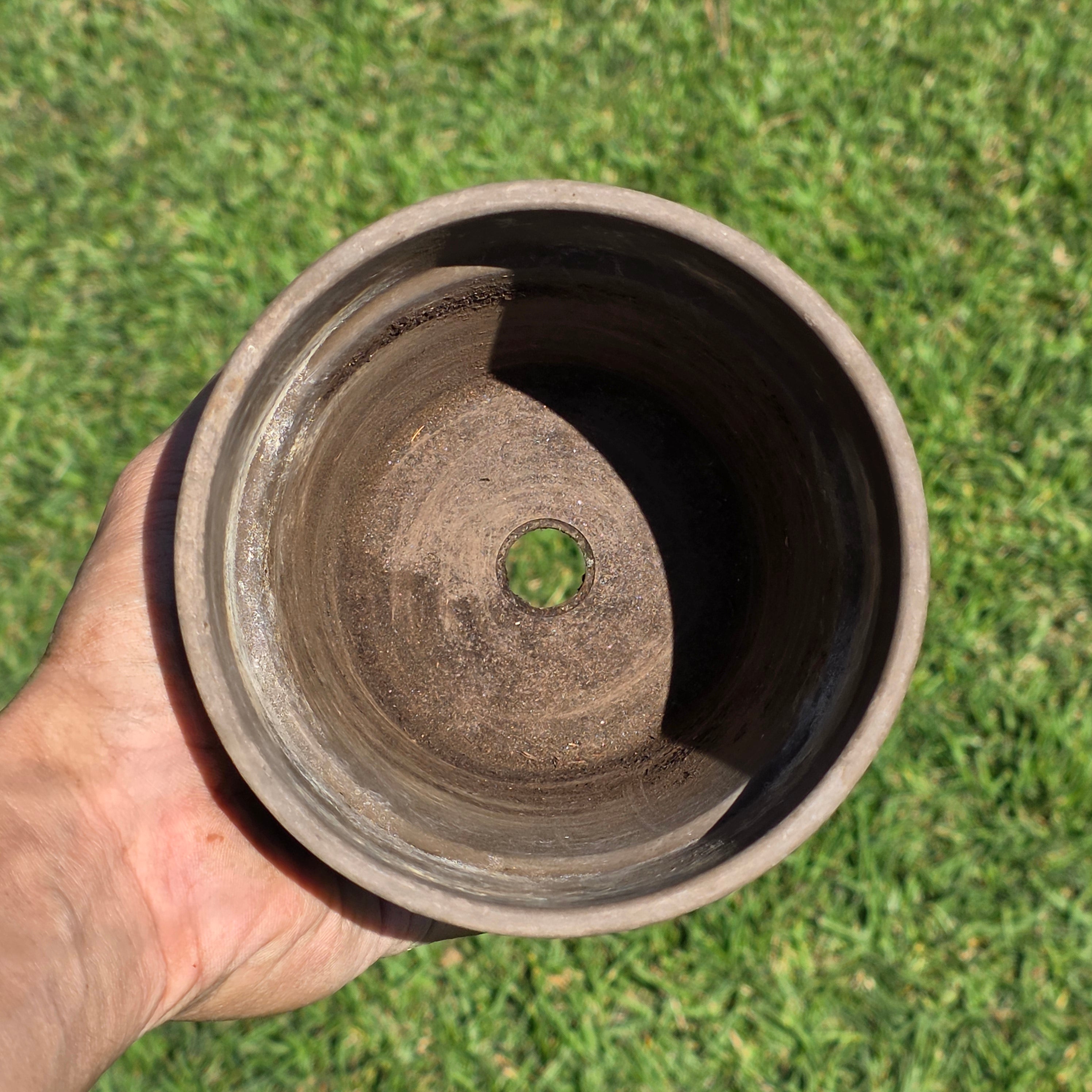 Vintage Basalt Clay Planter 5" Marbled Agateware Studio Pottery Flower Pot Brown