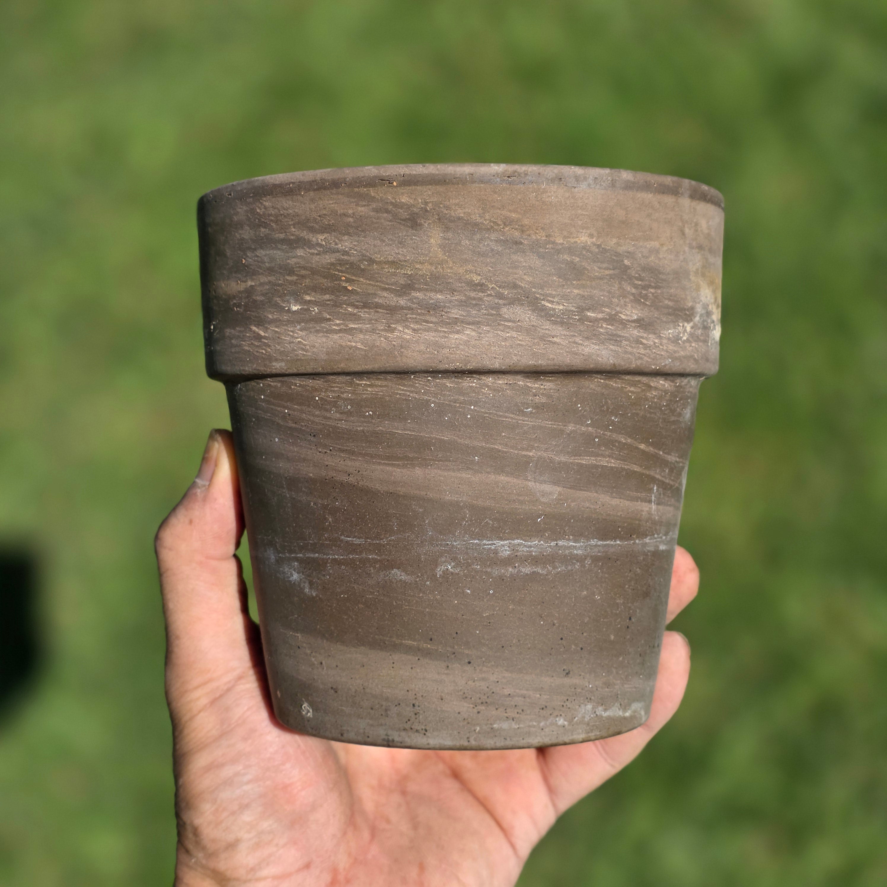 Vintage Basalt Clay Planter 5" Marbled Agateware Studio Pottery Flower Pot Brown