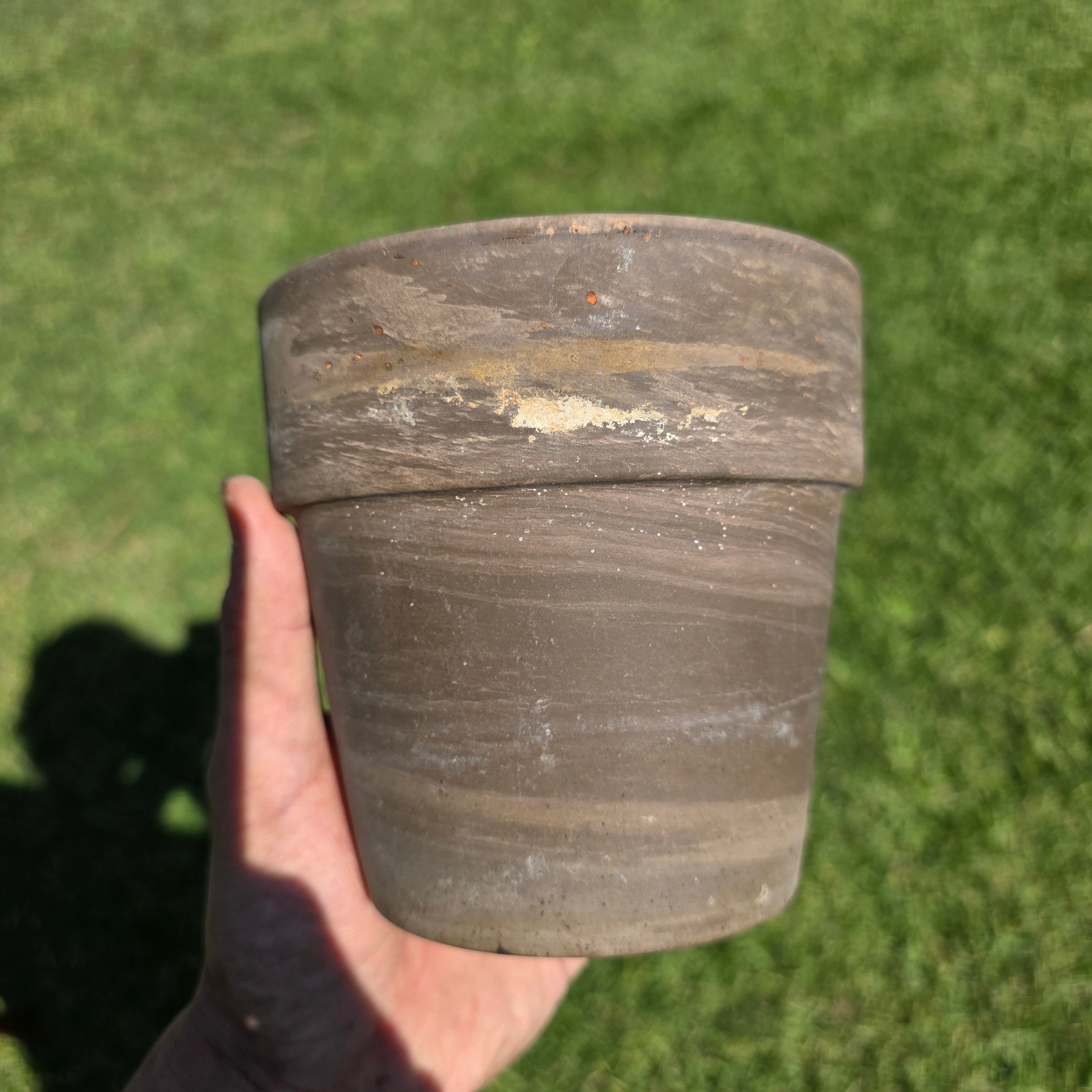 Vintage Basalt Clay Planter 5" Marbled Agateware Studio Pottery Flower Pot Brown