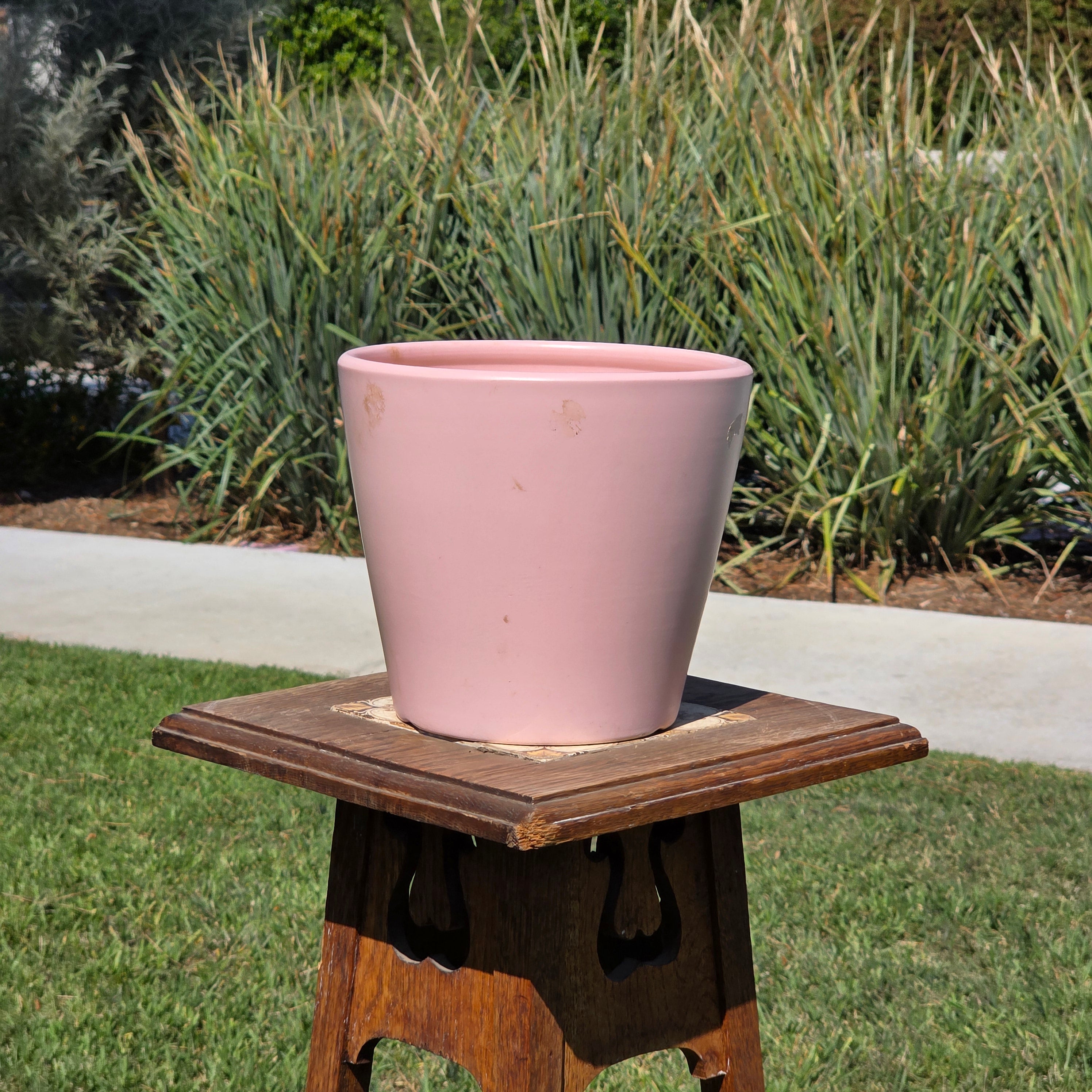 Vintage Pink Ceramic Planter Pot Mid Century Modern Minimalist China 8" Pastel