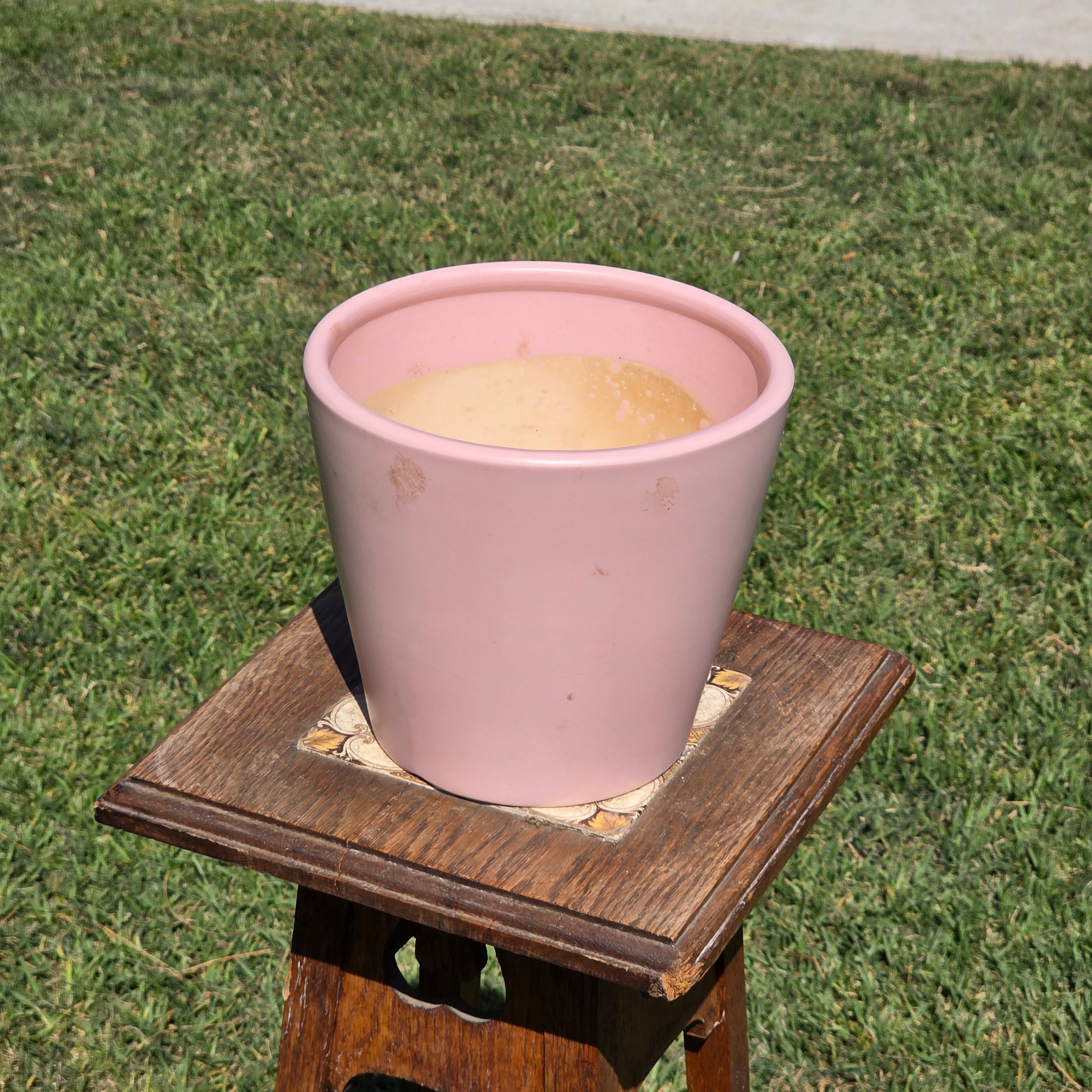 Vintage Pink Ceramic Planter Pot Mid Century Modern Minimalist China 8" Pastel