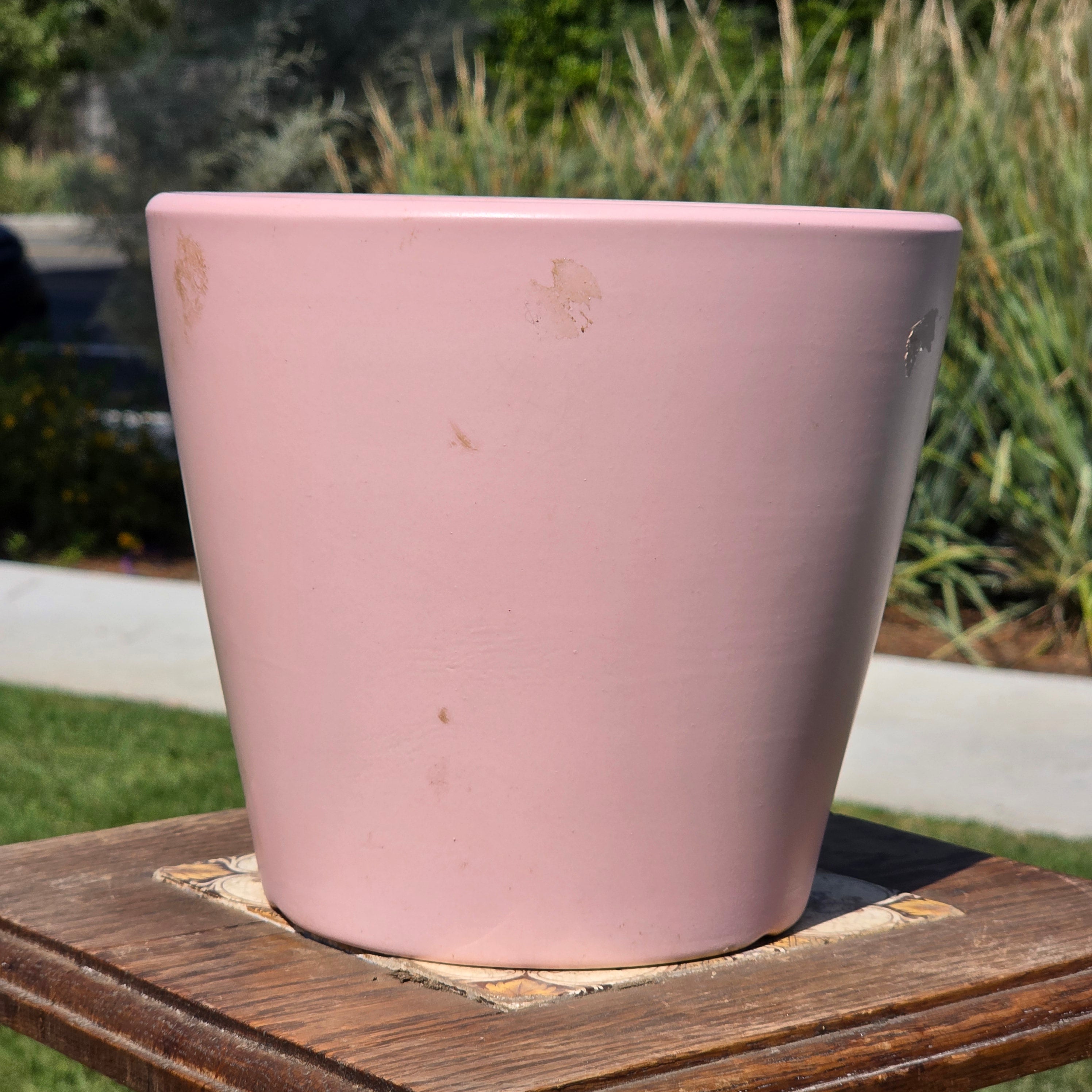 Vintage Pink Ceramic Planter Pot Mid Century Modern Minimalist China 8" Pastel