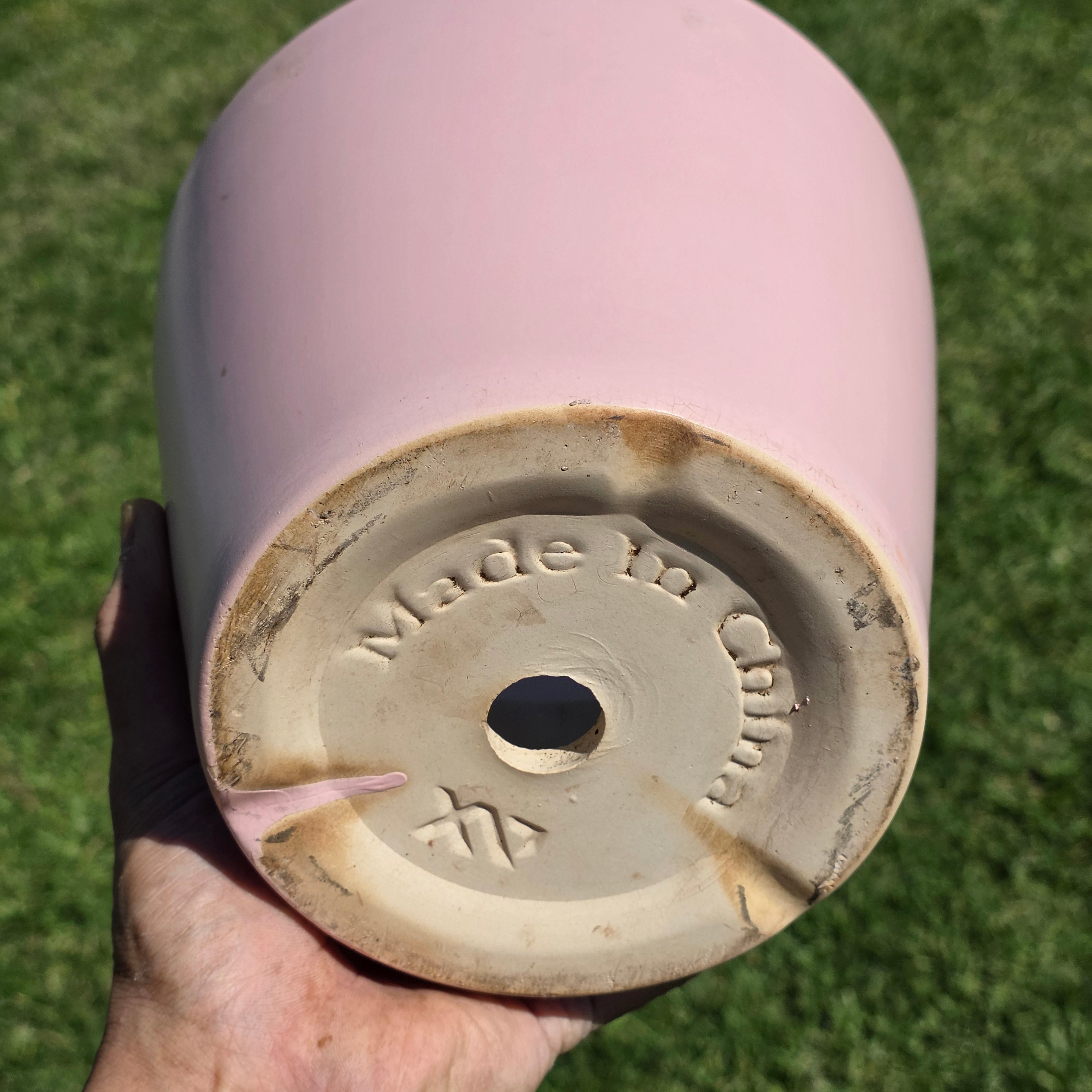 Vintage Pink Ceramic Planter Pot Mid Century Modern Minimalist China 8" Pastel