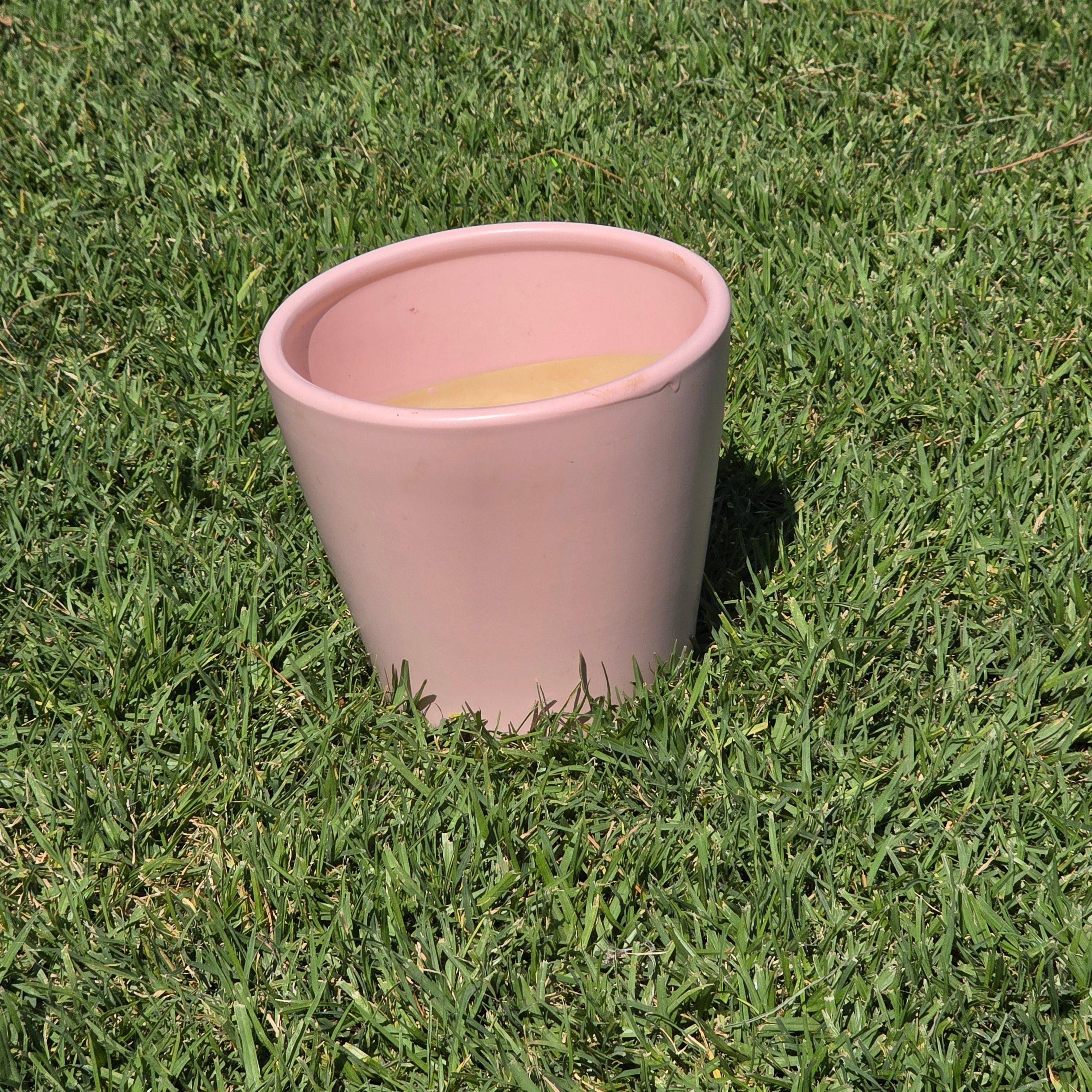 Vintage Pink Ceramic Planter Pot Mid Century Modern Minimalist China 8" Pastel