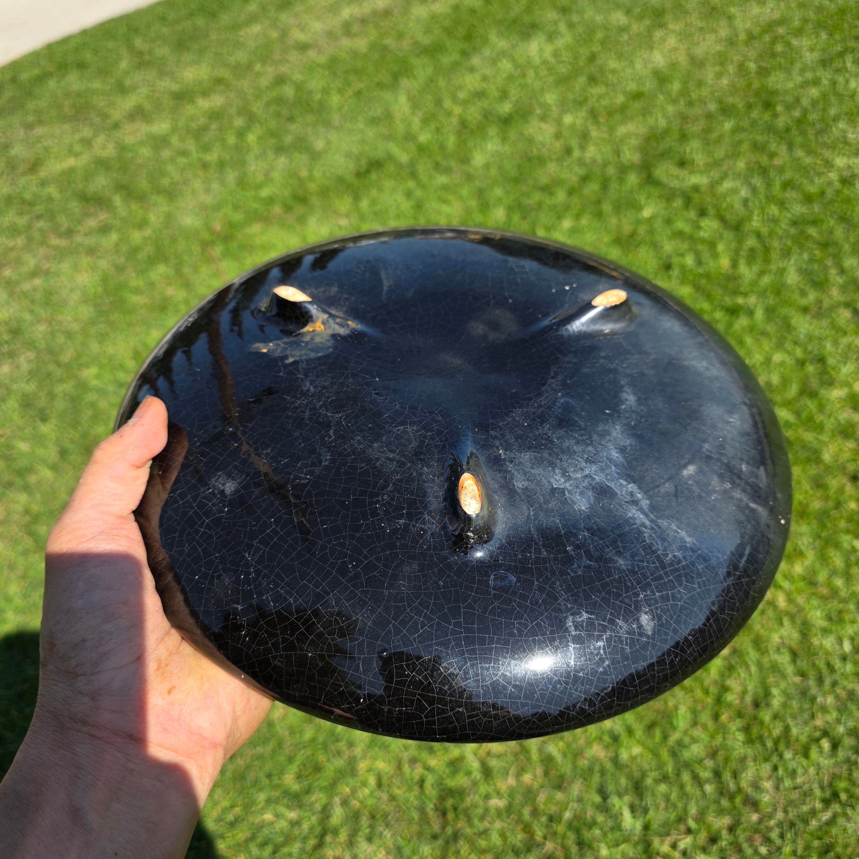 Vintage Mid Century Modern Black Glazed Ikebana Vase Planter Pottery Crazing 12"